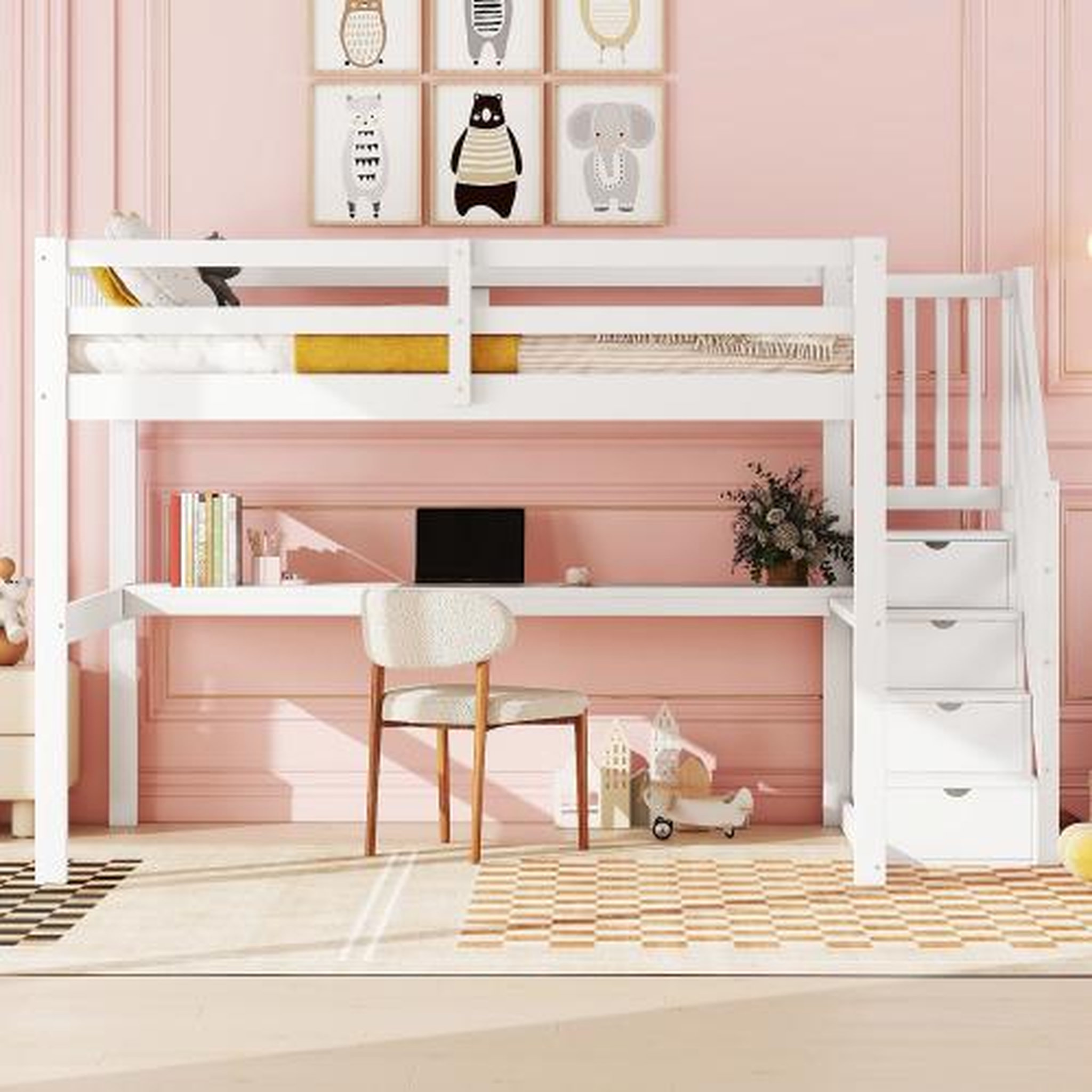 Voir la diapositive 2 : MERAX Lit mezzanine 140x200 cm coloris blanc pin