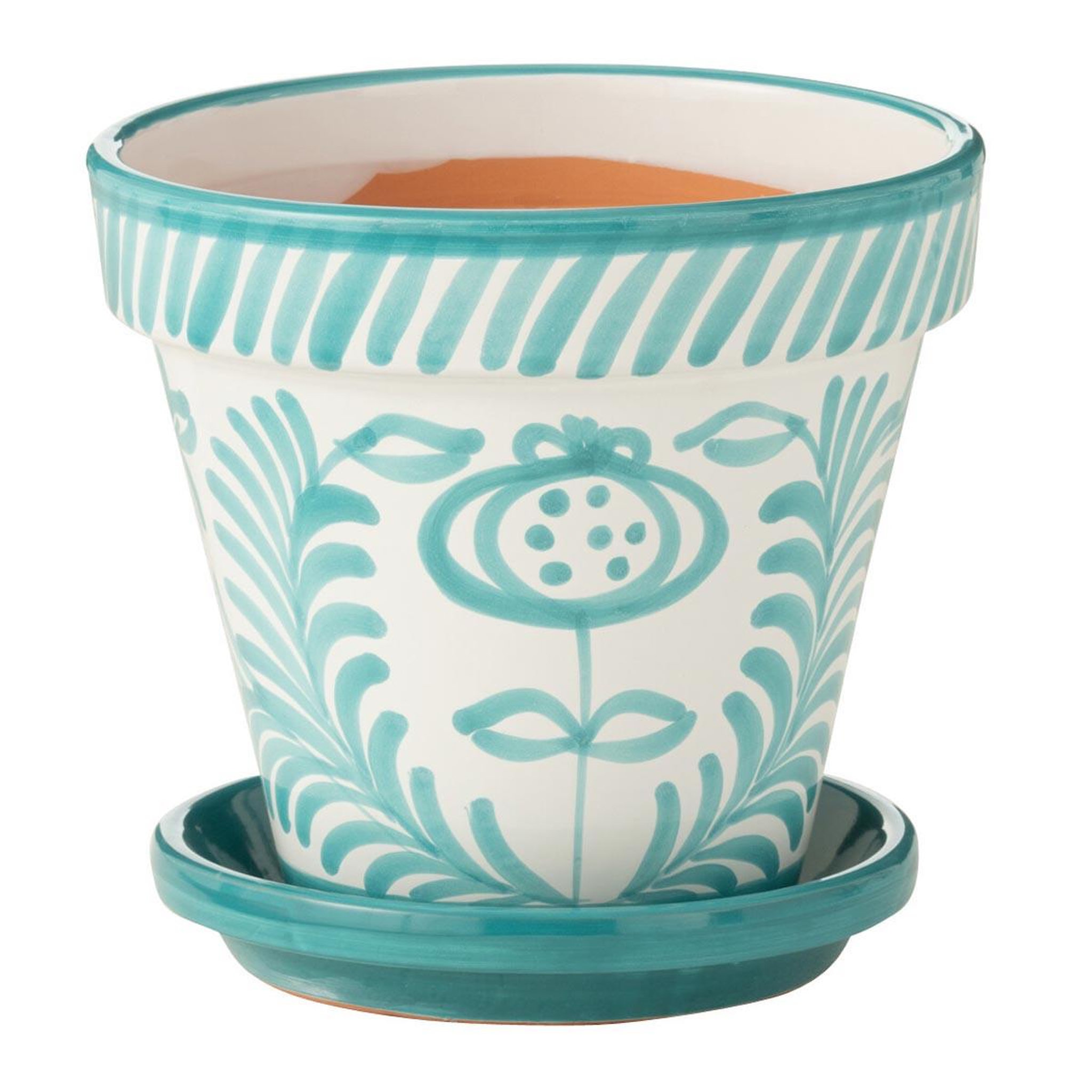 J-LINE Pot Avec Soucoupe en Céramique  Granada  27cm Bleu Aqua