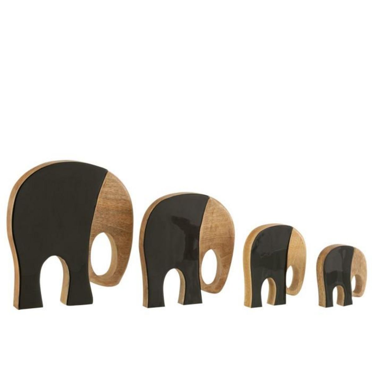 Paris Prix Lot de 4 Statuettes en Bois  Éléphants  27cm Noir