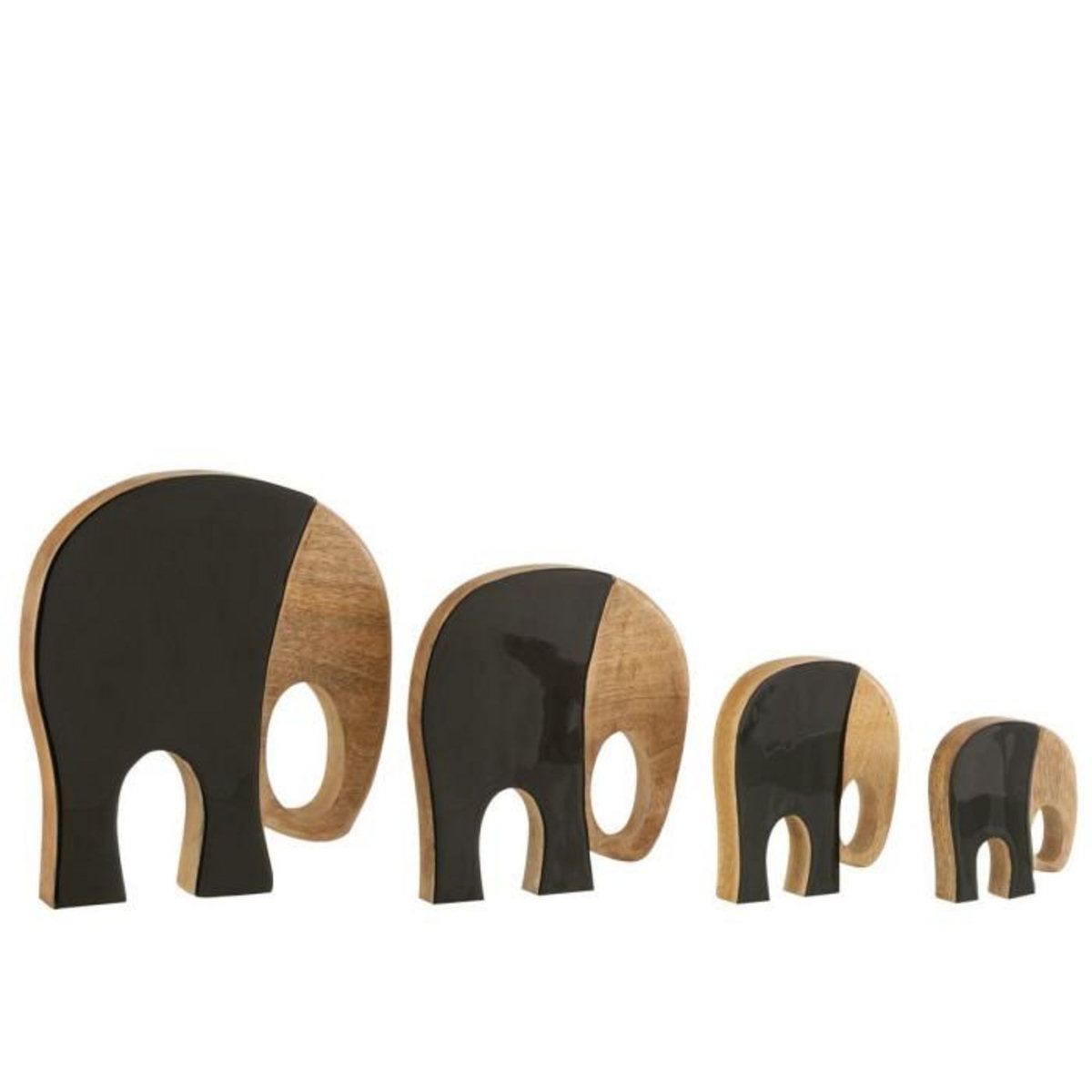 Paris Prix Lot de 4 Statuettes en Bois  Éléphants  27cm Noir