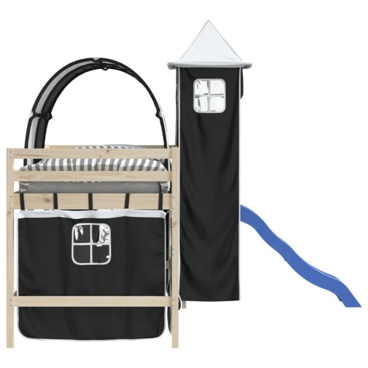 VIDAXL Rideaux pour lit mezzanine avec tunnel et tour blanc et noir