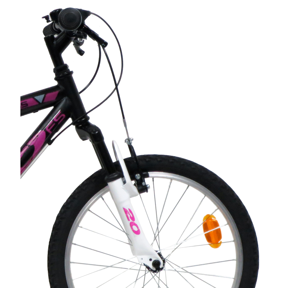 Vélo enfant - VTT 20'' Tout Suspendu Fille   Teens    pour enfant de 120 à 140 cm - Cadre acier suspendu - Fourche télescopique - 6 Vitesses  - Dérailleur Shimano TY21 -  Béquille  & Frein V-Brake + Jantes en aluminium