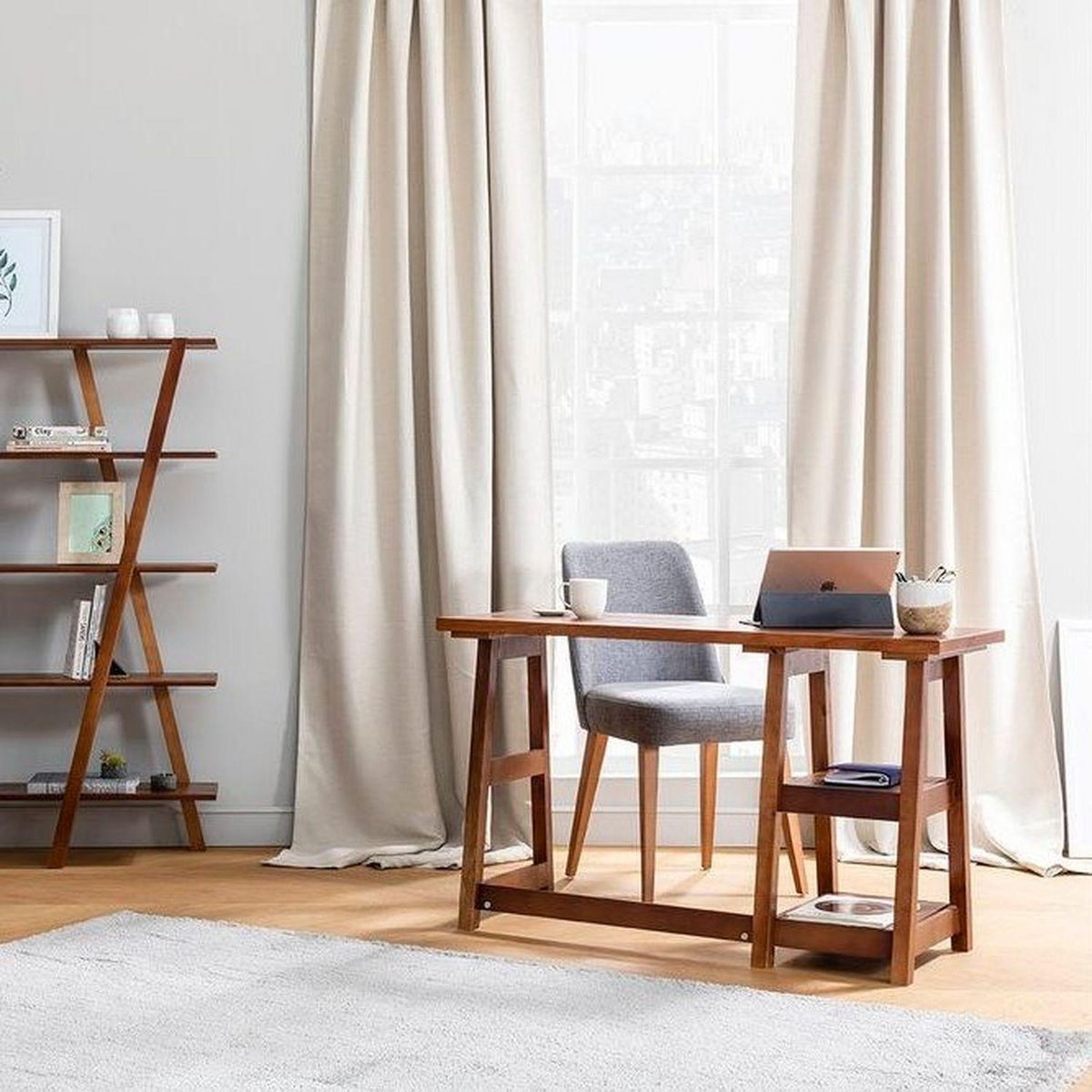 TOILINUX Bureau Perla design en bois de Pin - L. 120 x H. 75 cm - Marron noix