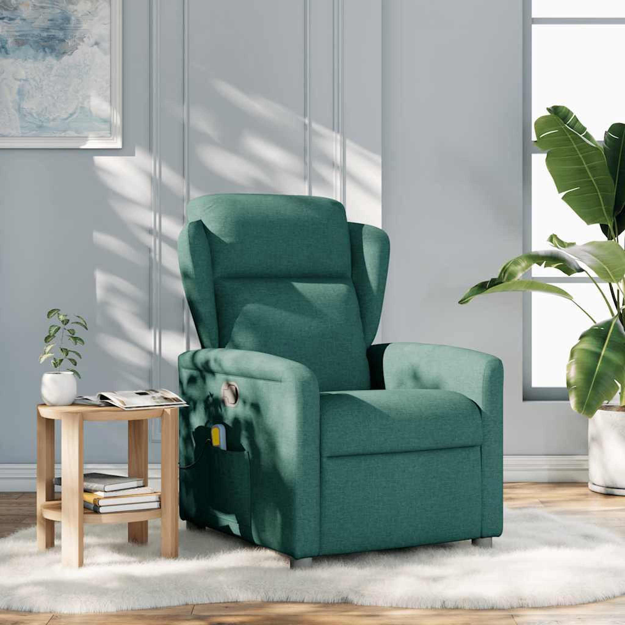 Voir la diapositive 2 : VIDAXL Fauteuil de massage inclinable Vert fonce Tissu