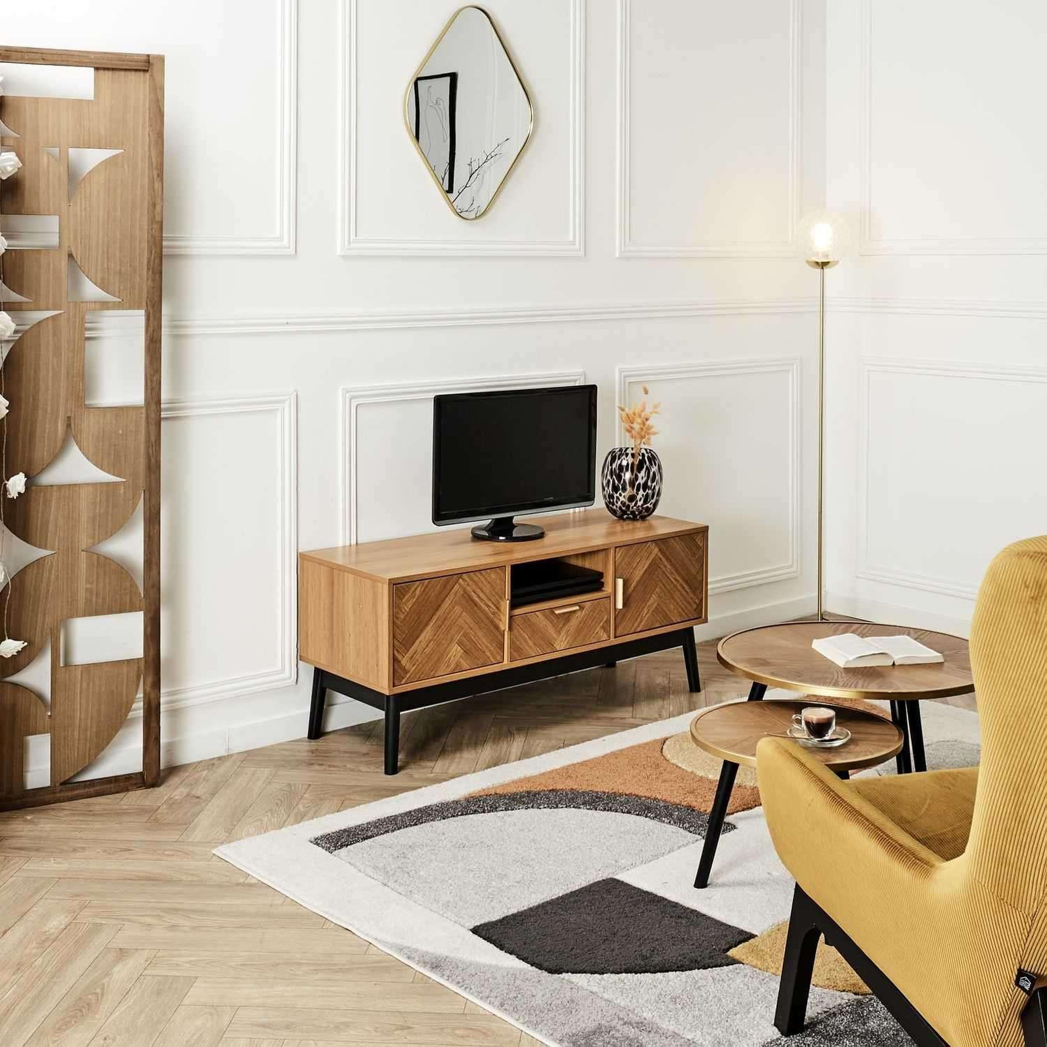 Voir la diapositive 2 : The Home Deco Factory Meuble tv 2 portes et 1 tiroir en bois felix - marron et noir