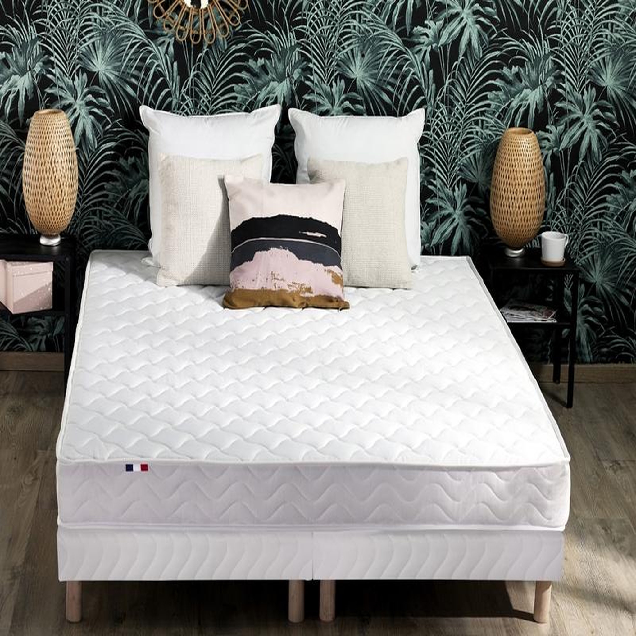 Voir la diapositive 3 : Ensemble Matelas Mousse Accueil Latex 3 Zones + Sommier 2x80x200 cm Blanc TOULON