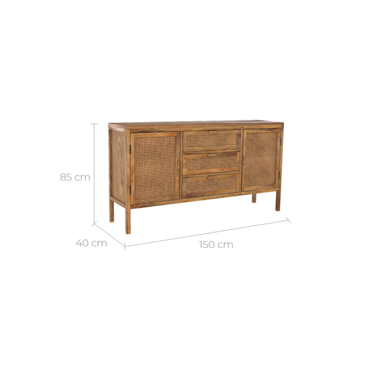 Rendez vous déco Buffet en cannage et bois 2 portes 3 tiroirs-Tiki