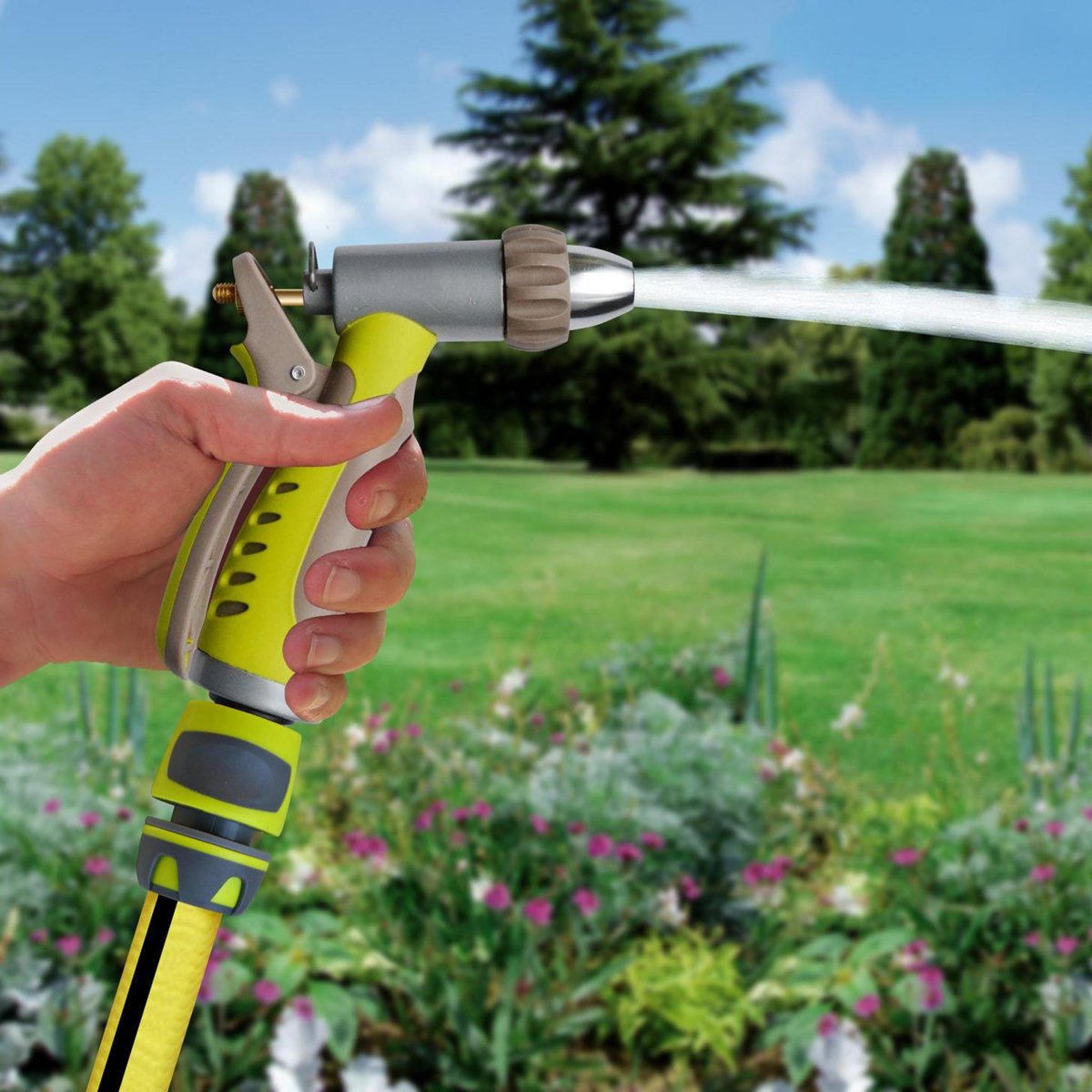 Jardibric Pistolet d'arrosage métal gainé avec jet réglable