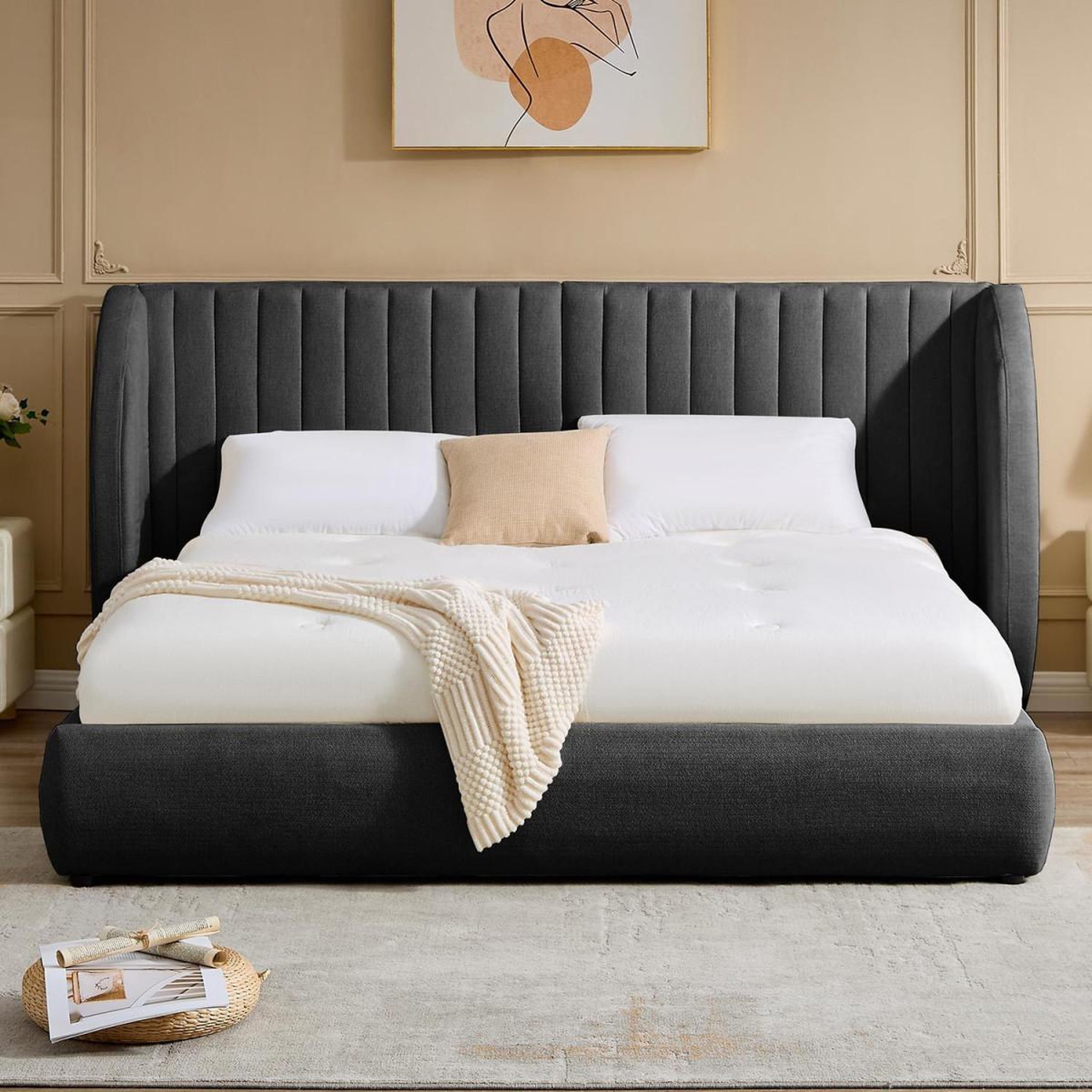 Voir la diapositive 4 : Paris Prix Lit coffre tête de lit modulable  comfy  180x200cm gris foncé