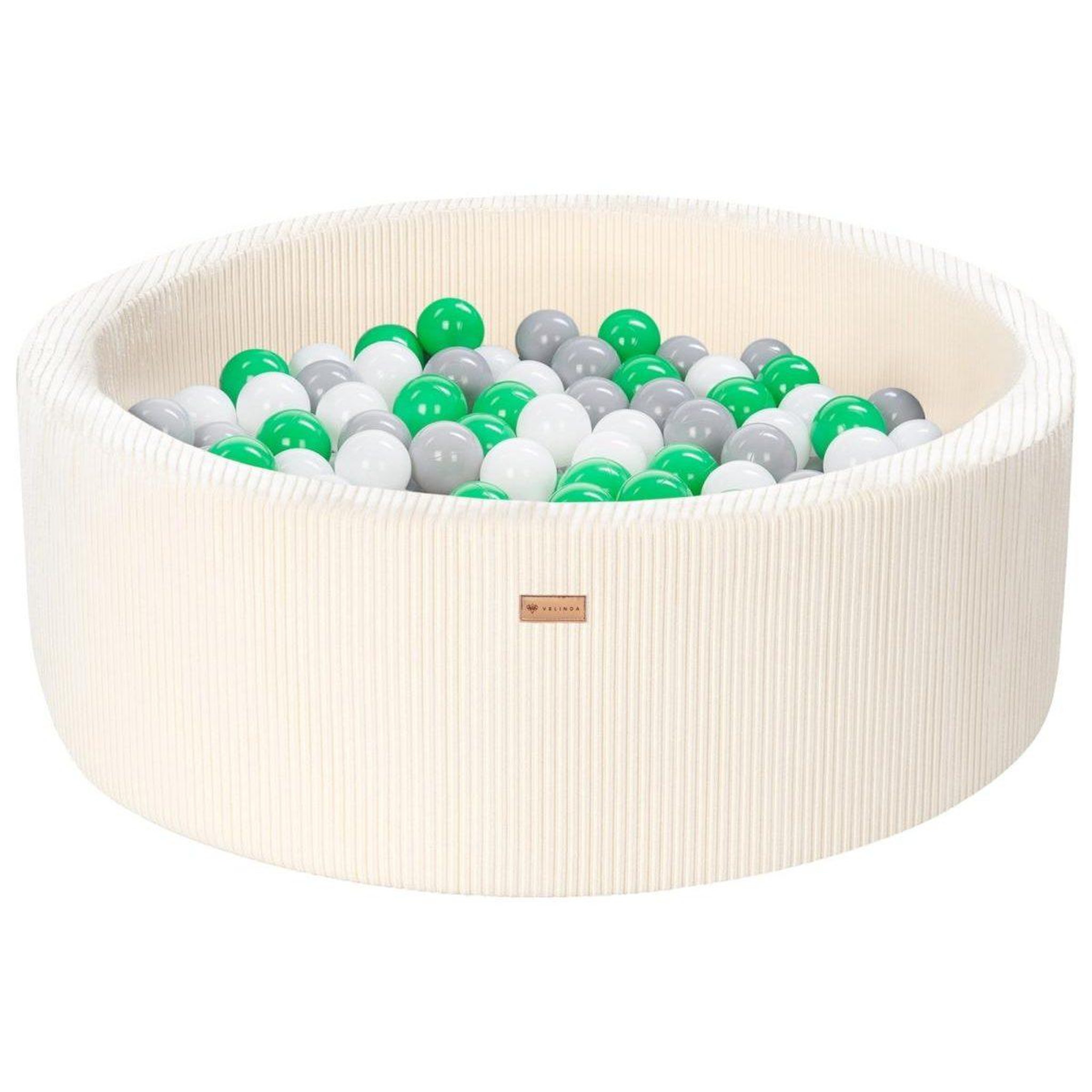 VELINDA Piscine à balles en velours côtelé avec 300 balles, diamètre env. 90 cm — crème