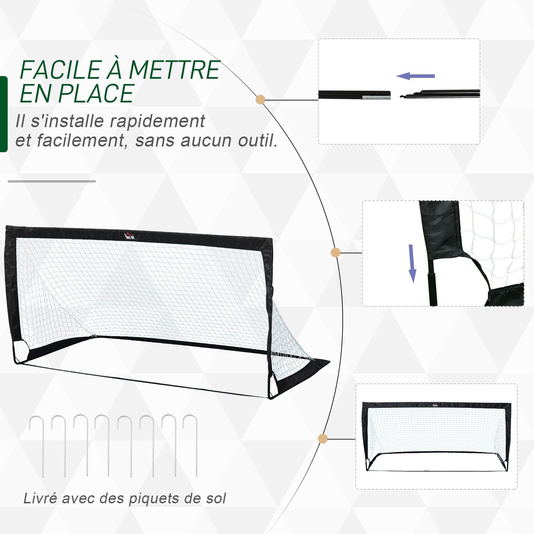 Voir la diapositive 5 : HOMCOM Lot de 2 buts de foot portables avec sac de transport et piquets d'ancrage blanc noir