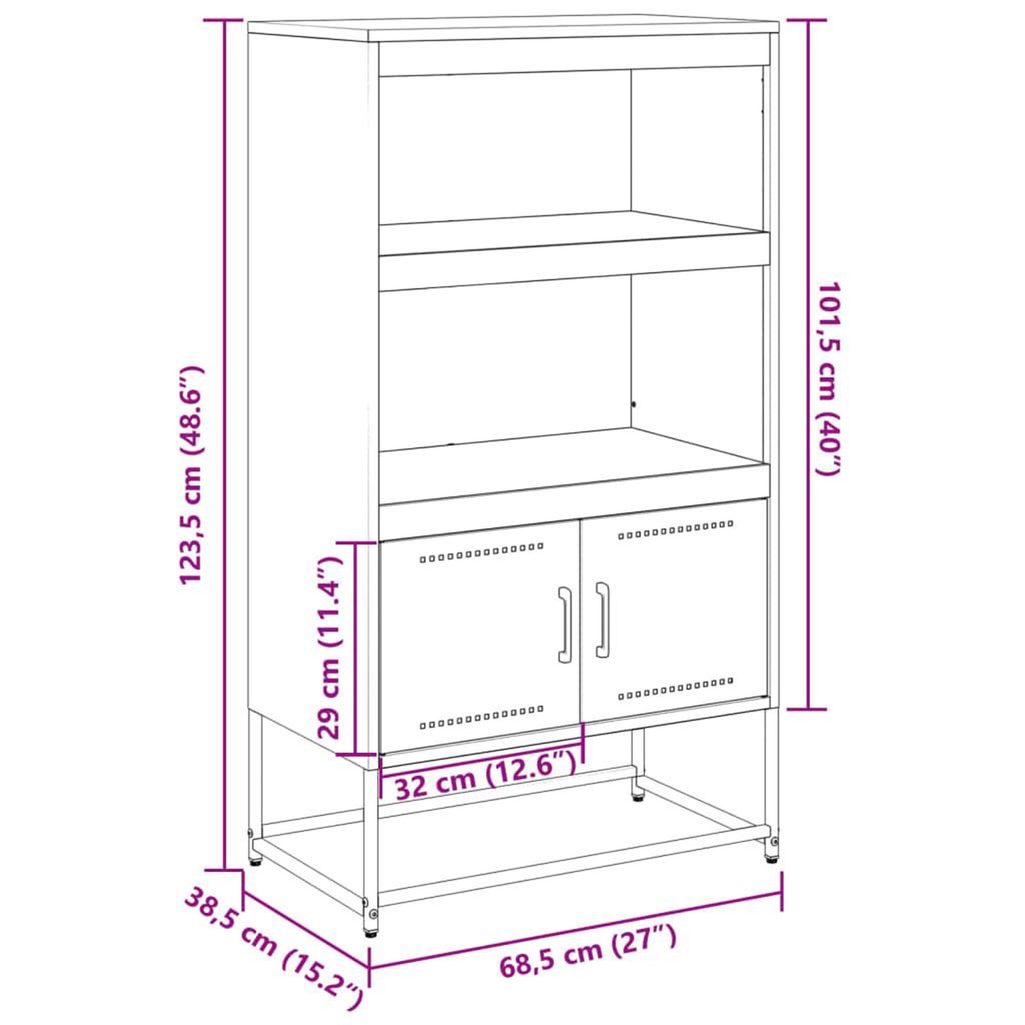Voir la diapositive 6 : VIDAXL Buffet haut jaune moutarde 68,5x38,5x123,5 cm acier