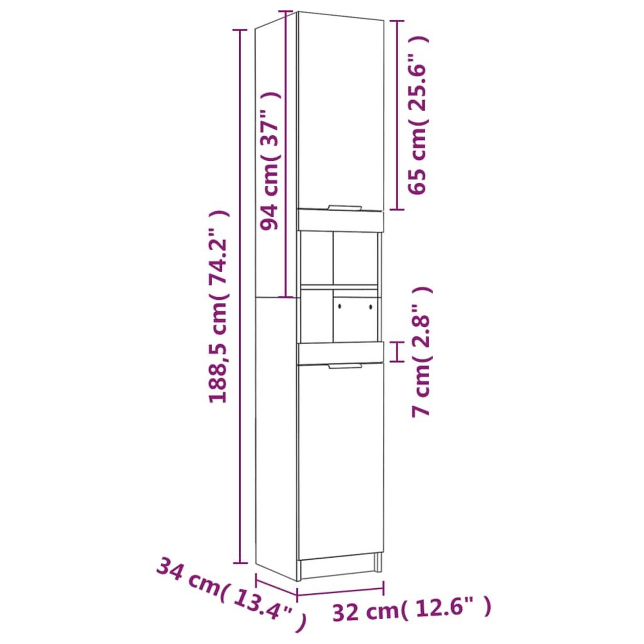Voir la diapositive 6 : VIDAXL Armoire de salle de bain blanc 32x34x188,5 cm bois d'ingenierie