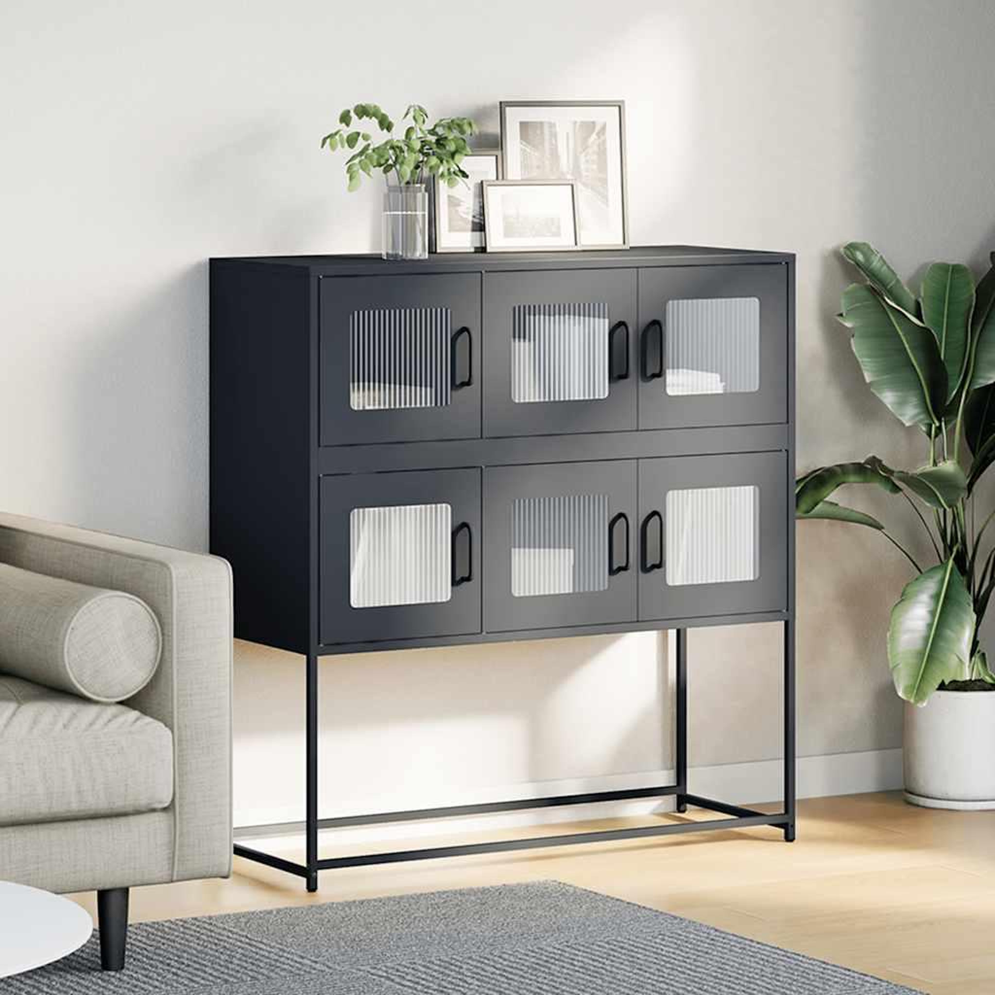 Voir la diapositive 3 : VIDAXL Buffet anthracite 100,5x39x107 cm acier lamine a froid