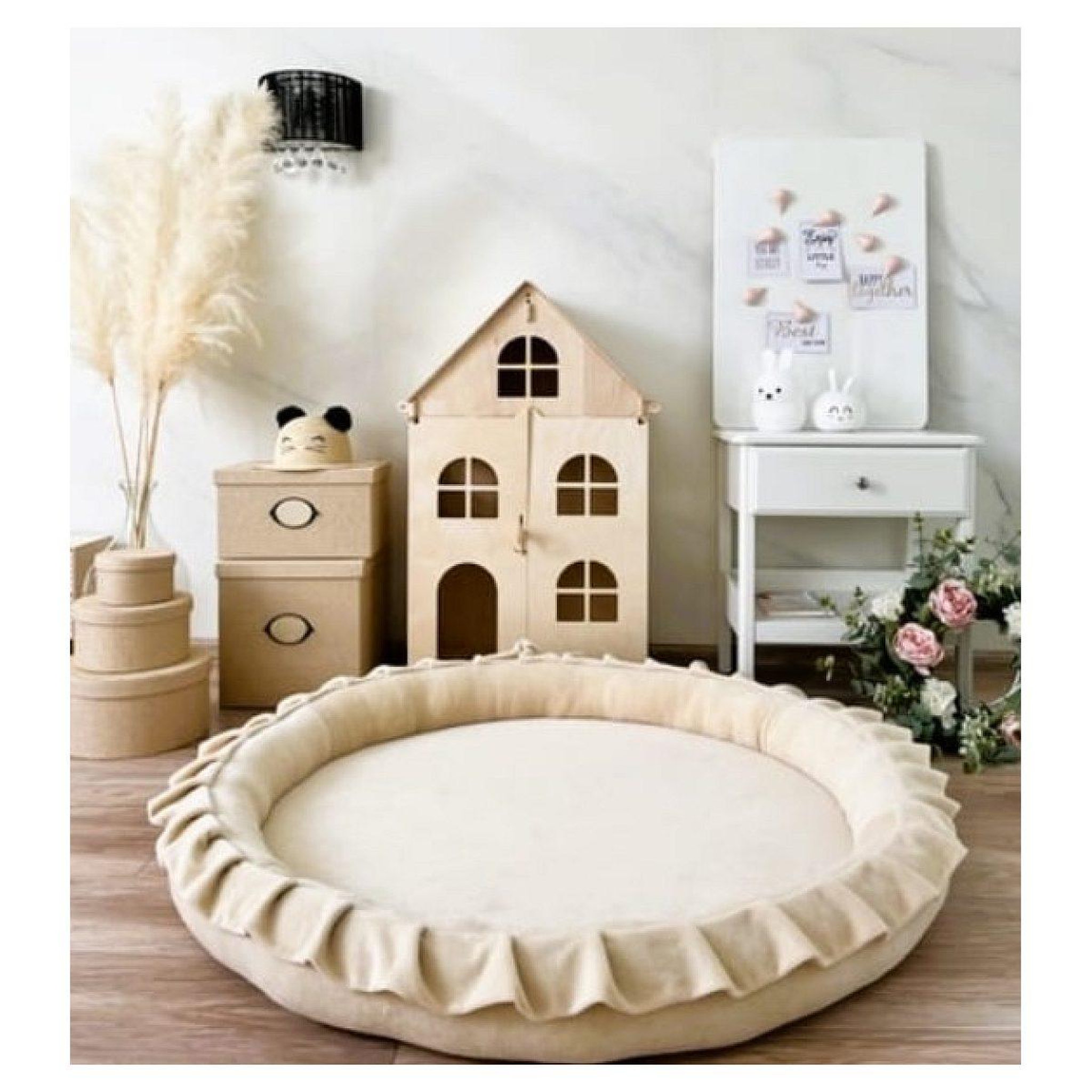 Voir la diapositive 2 : MONIO FOR KIDS Tapis de jeu nest velours crème