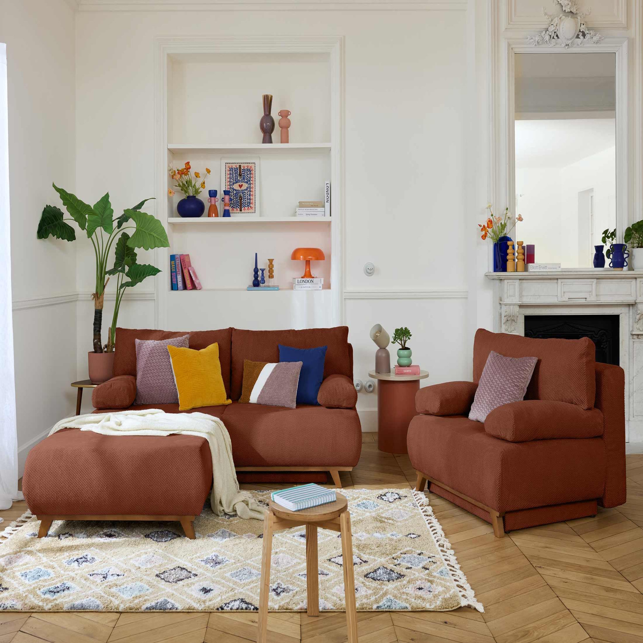 Voir la diapositive 6 : BEST MOBILIER Cristal - pouf modulable - 95 cm - en velours texturé