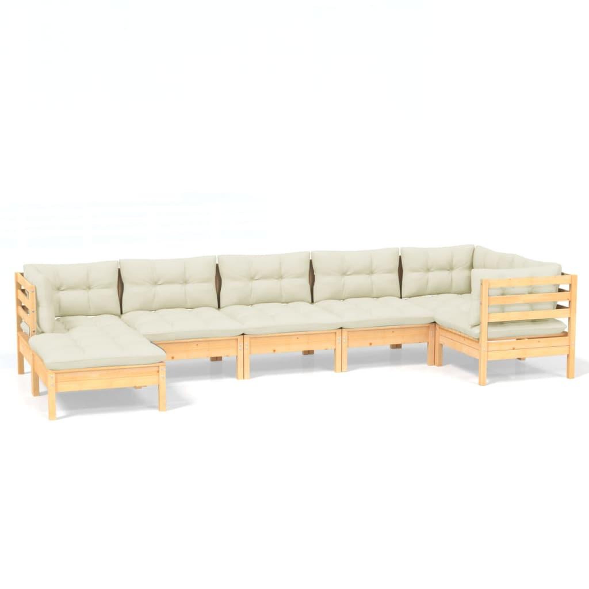 Voir la diapositive 2 : VIDAXL Salon de jardin 7 pcs avec coussins creme bois de pin massif