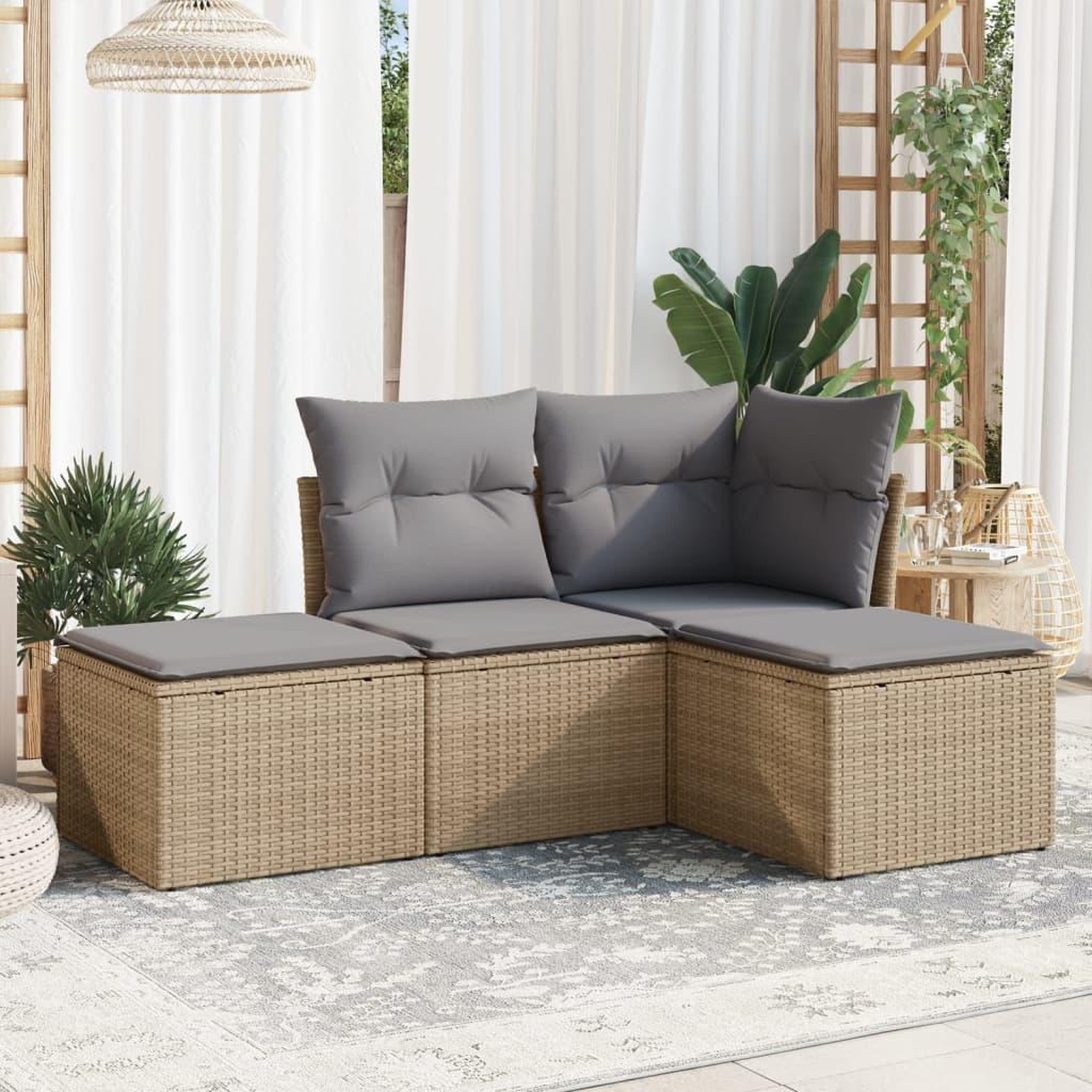 VIDAXL Salon de jardin avec coussins 4 pcs beige resine tressee