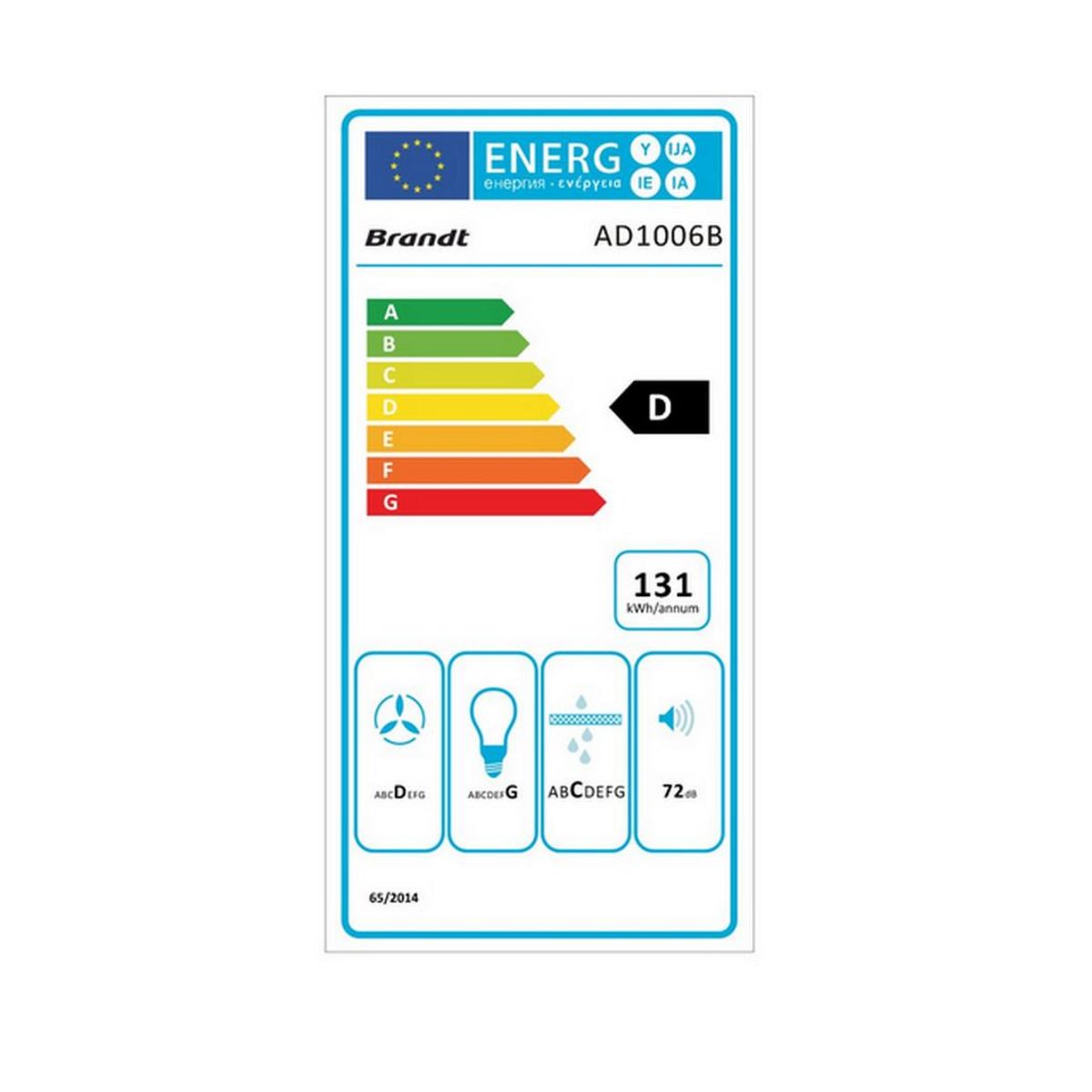 BRANDT Hotte décorative murale 60cm 600m3/h noir - ad1006b