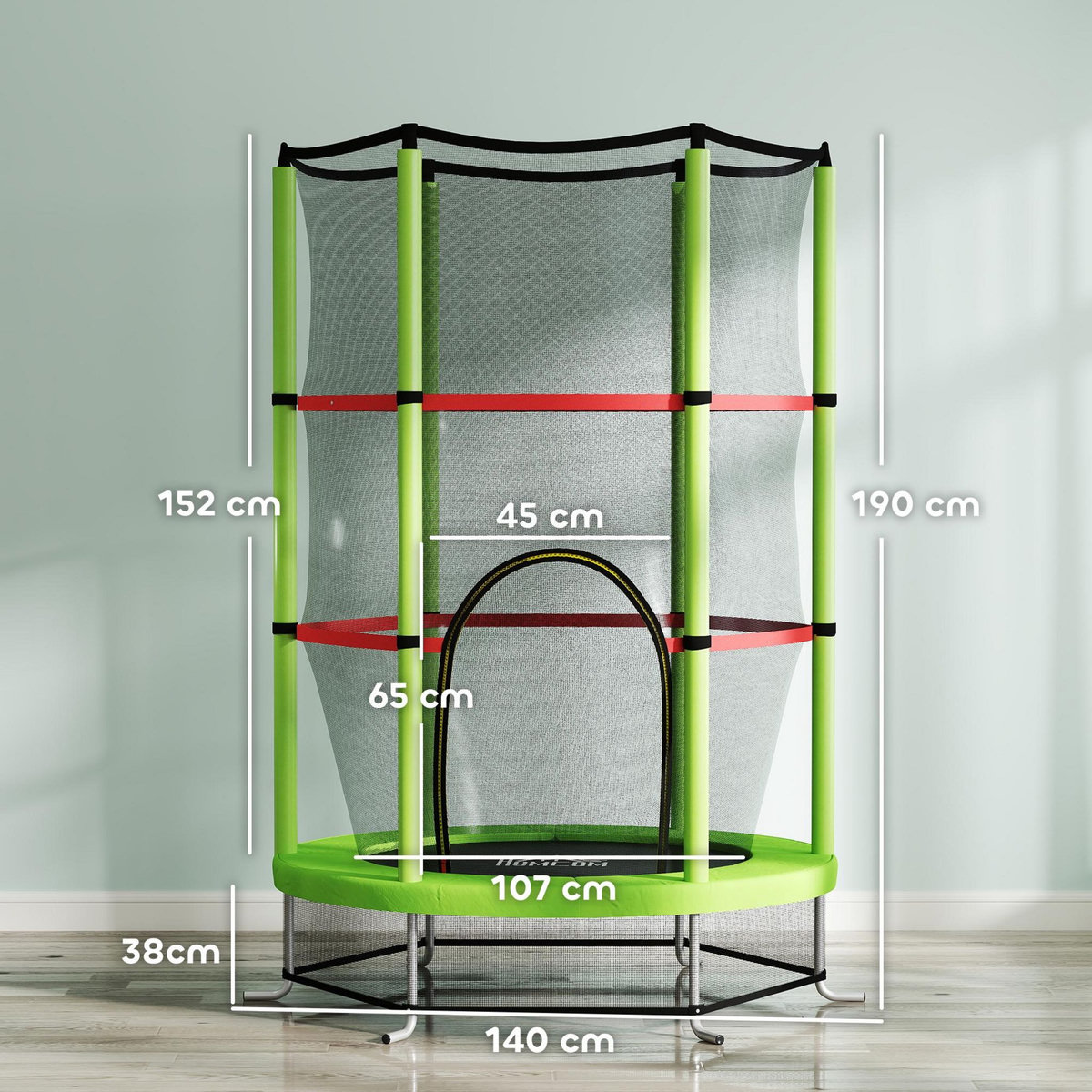 HOMCOM Trampoline enfant Ø140 cm max. 45 Kg - filet sécurité, porte zippée, 6 poteaux rembourrés - vert