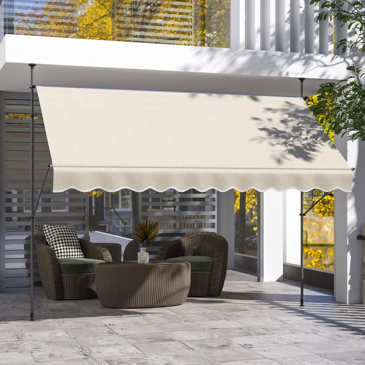 OUTSUNNY Store banne autoportant manuel inclinable rétractable 3 x 1,2(avancée) x 2,1-3H.m aucun perçage sable