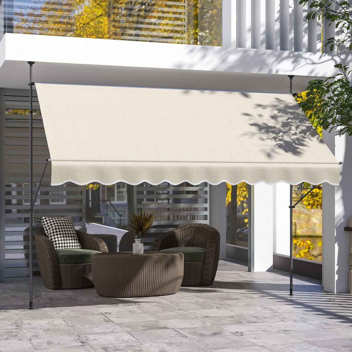 OUTSUNNY Store banne autoportant manuel inclinable rétractable 3 x 1,2(avancée) x 2,1-3H.m aucun perçage sable