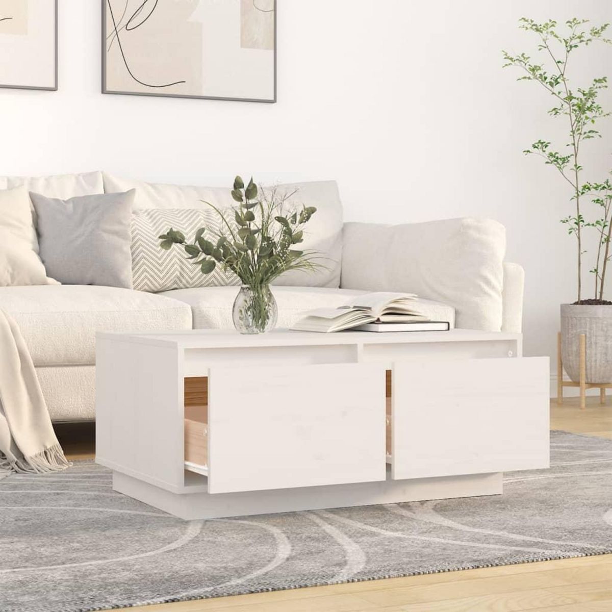 VIDAXL Table basse Blanc 80x50x35 cm Bois massif de pin
