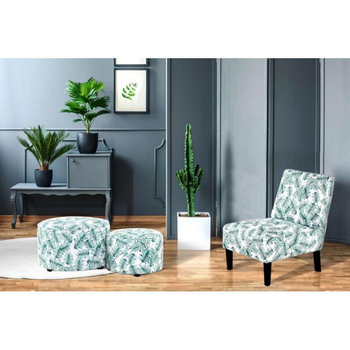 Paris Prix Fauteuil Design Imprimé  Indira  84cm Blanc & Vert