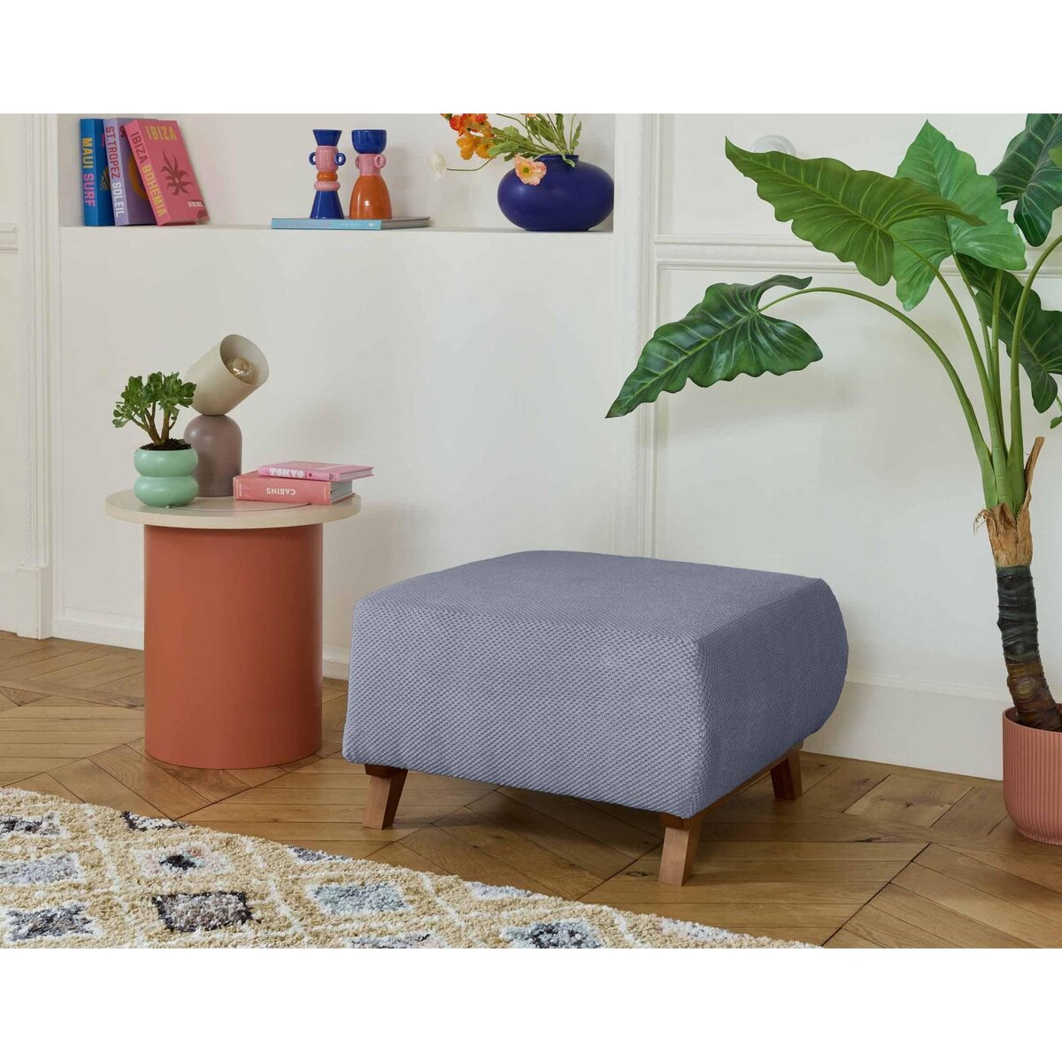 BEST MOBILIER Cristal - pouf modulable - 65 cm - en velours texturé