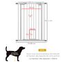 Voir la diapositive 3 : PAWHUT Barrière de sécurité animaux - longueur réglable dim. 74-80 cm - porte double verrouillage, ouverture double sens, petite porte -sans perçage - acier plastique blanc