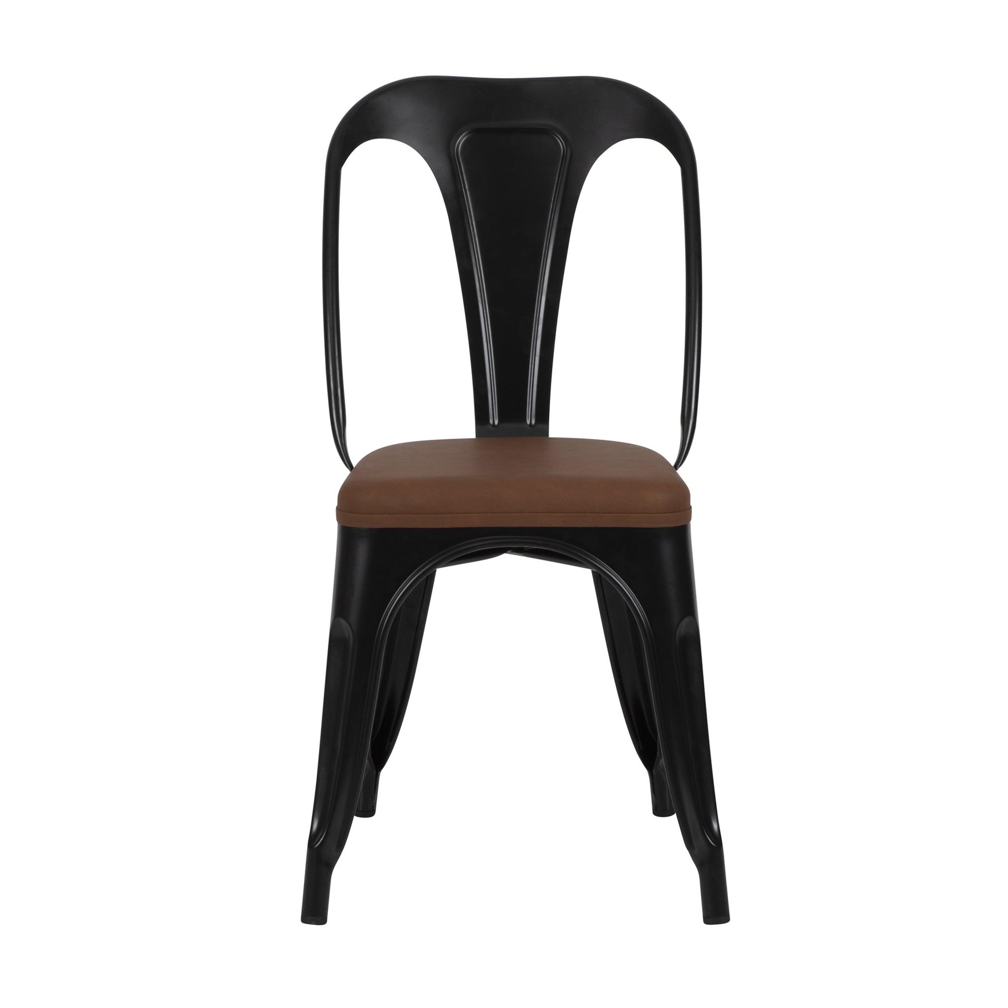 Voir la diapositive 6 : MAISON PAVANE Lot de 2 chaises en métal noir et cuir synthétique marron-Charly