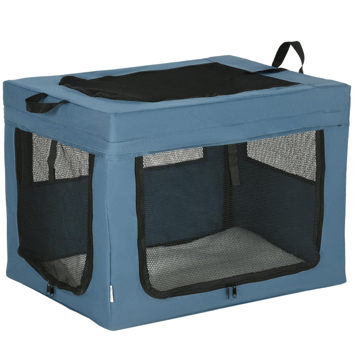 PAWHUT Sac de transport pliable pour chien chat - 2 poignées, 3 portes - dim. 69L x 51l x 51H cm - acier polyester bleu