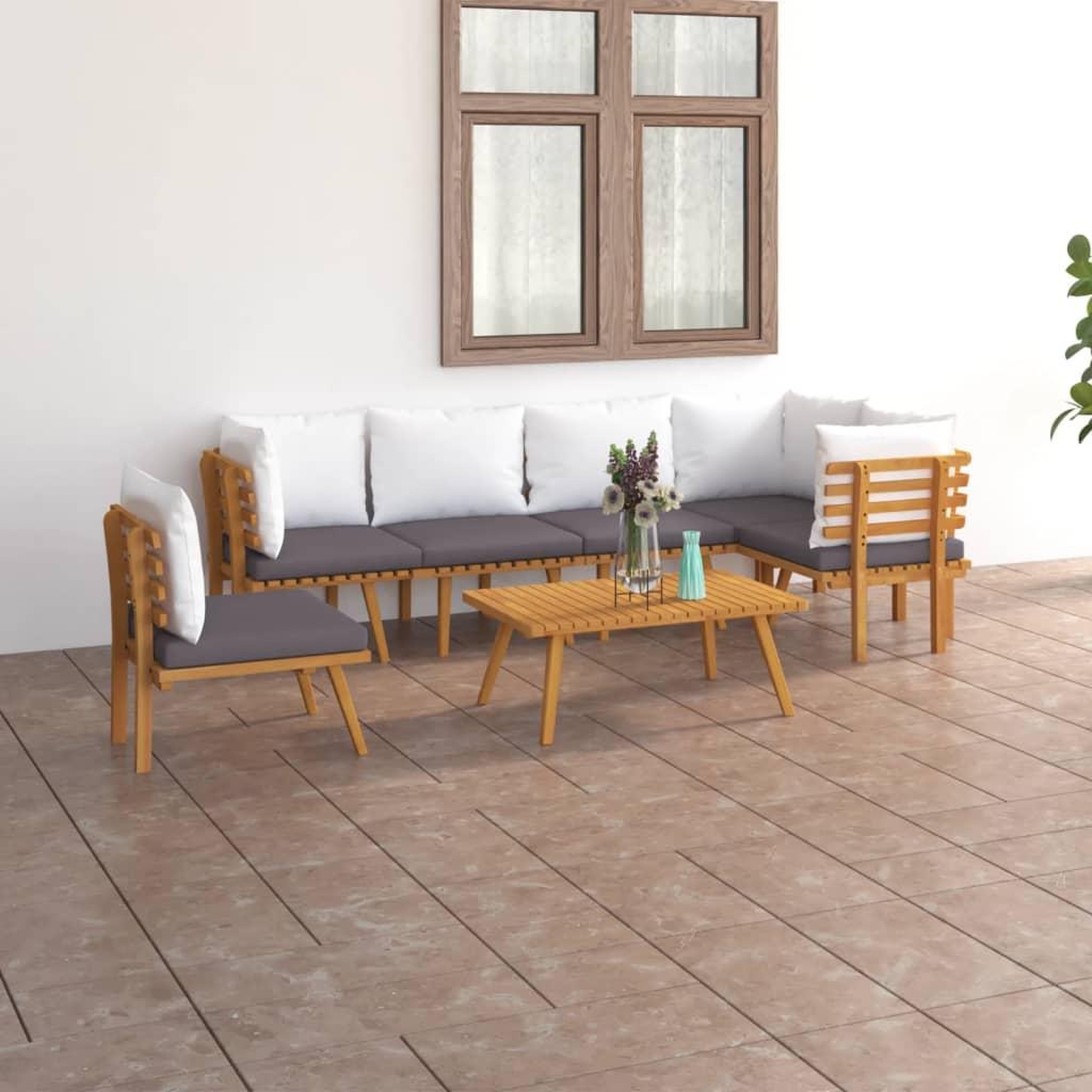 VIDAXL Salon de jardin 7 pcs avec coussins Bois d'acacia solide