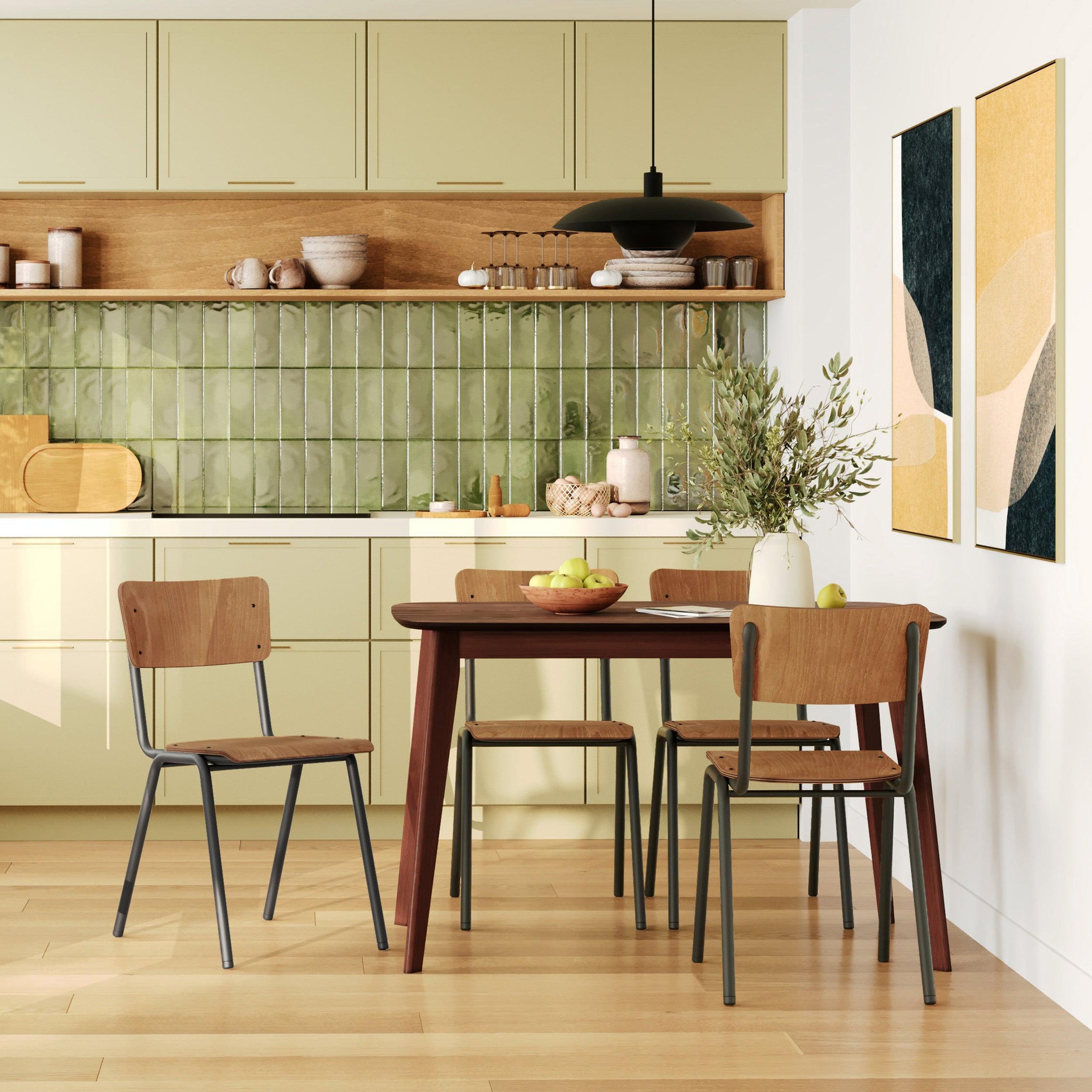Voir la diapositive 5 : MAISON PAVANE Lot de 2 chaises écolier empilables en bois foncé-clem