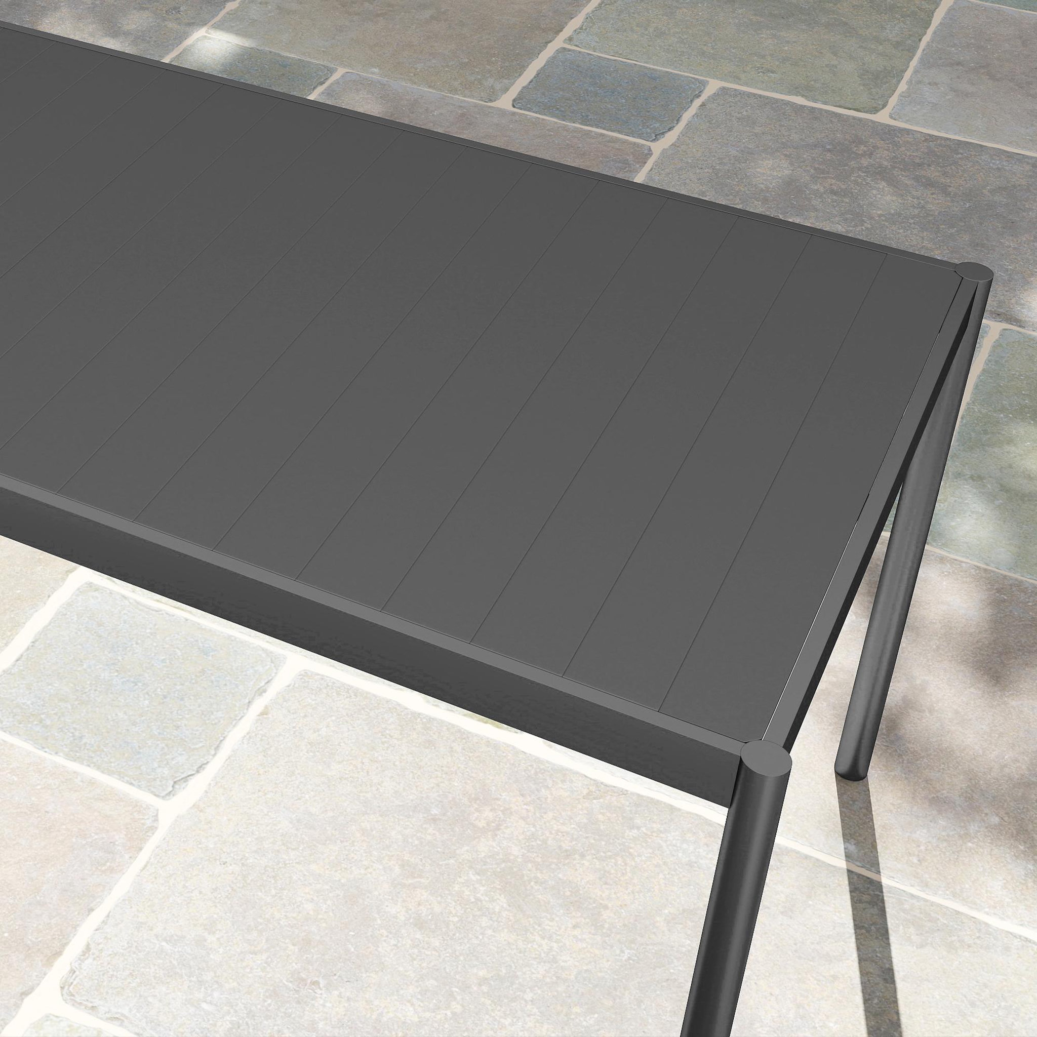 Voir la diapositive 6 : OUTSUNNY Table de jardin 8 personnes rectangulaire plateau effet lattes acier époxy anthracite
