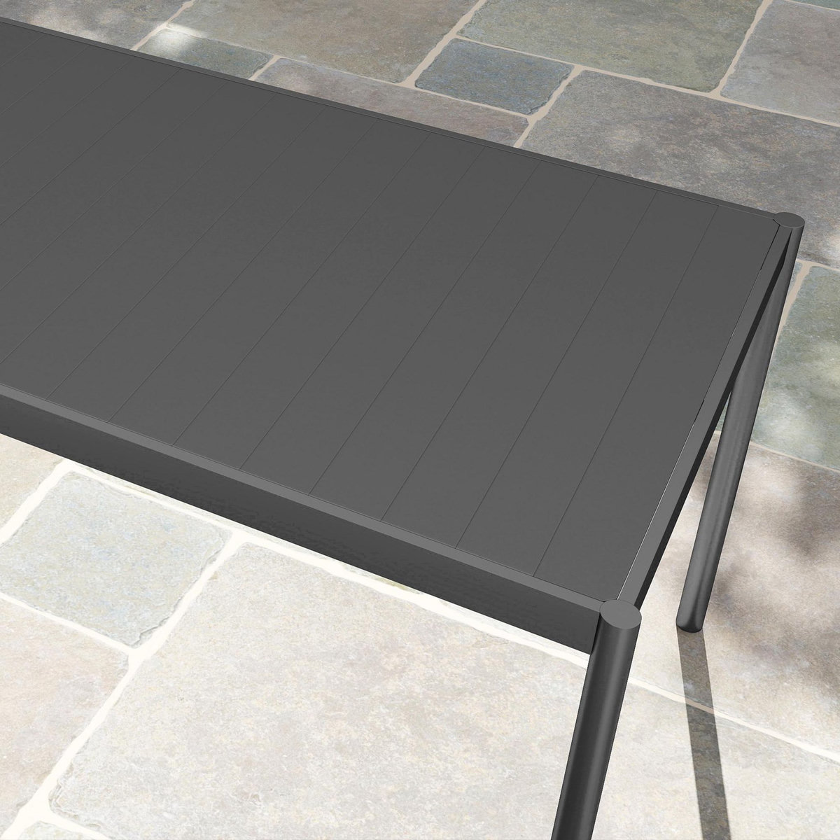 OUTSUNNY Table de jardin 8 personnes rectangulaire plateau effet lattes acier époxy anthracite