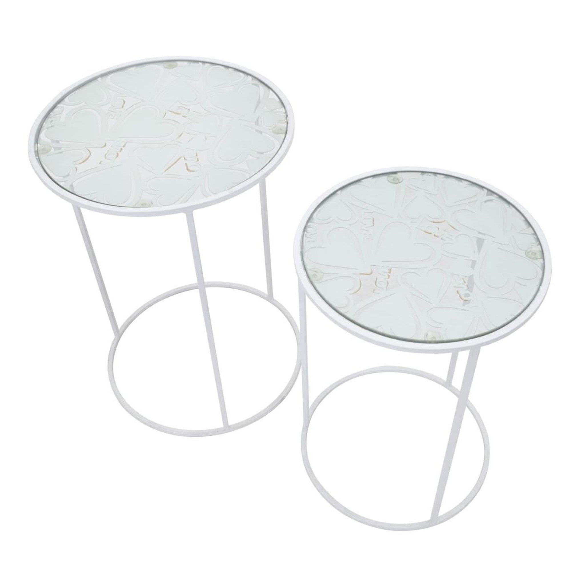Voir la diapositive 2 : Paris Prix Lot de 2 tables d'appoint gigognes  cœur  60cm blanc