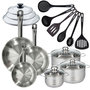 Voir la diapositive 1 : Fackelmann Set 3 poêles 20 24 28 cm en inox, 3 couvercles verre, 3 faitouts inox 16, 20 et 24 cm et 6 ustensiles RPET Fackelmann Eterna