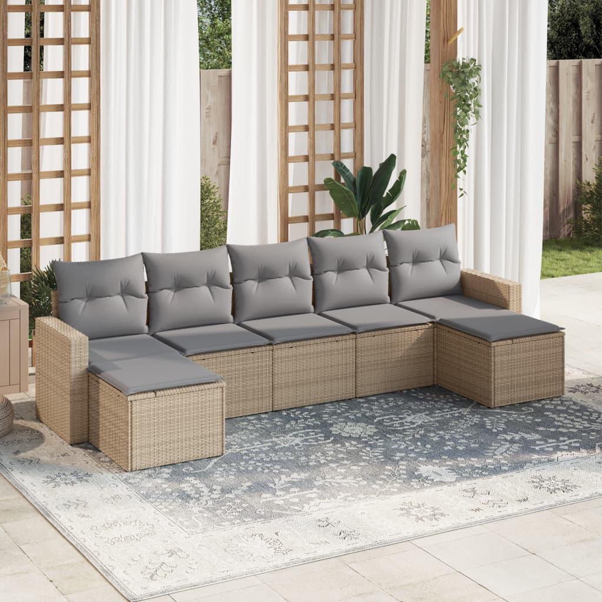 VIDAXL Salon de jardin avec coussins 7 pcs beige resine tressee