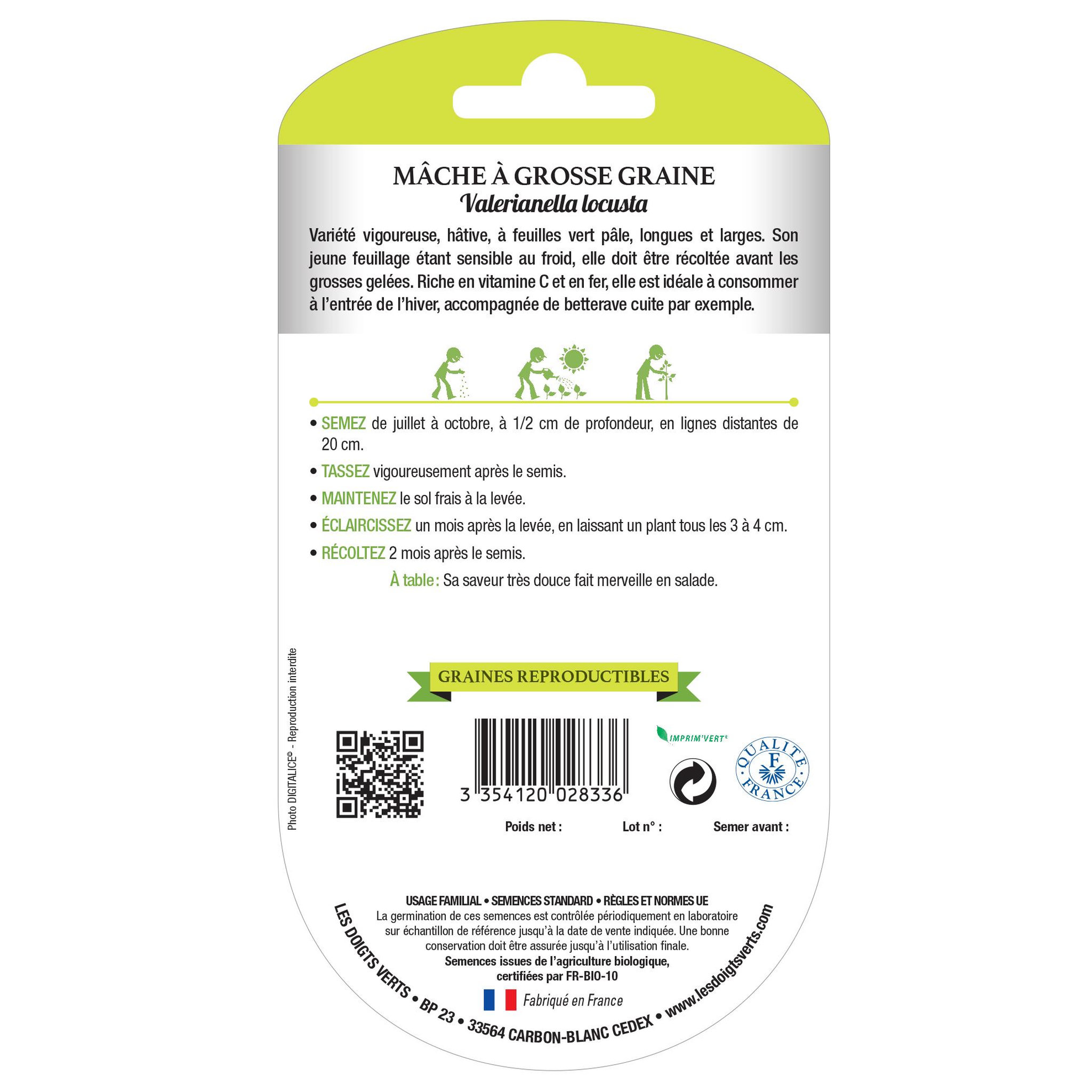 Voir la diapositive 2 : LES DOIGTS VERTS Graines de mâche à grosse graine BIO Les Doigts Verts