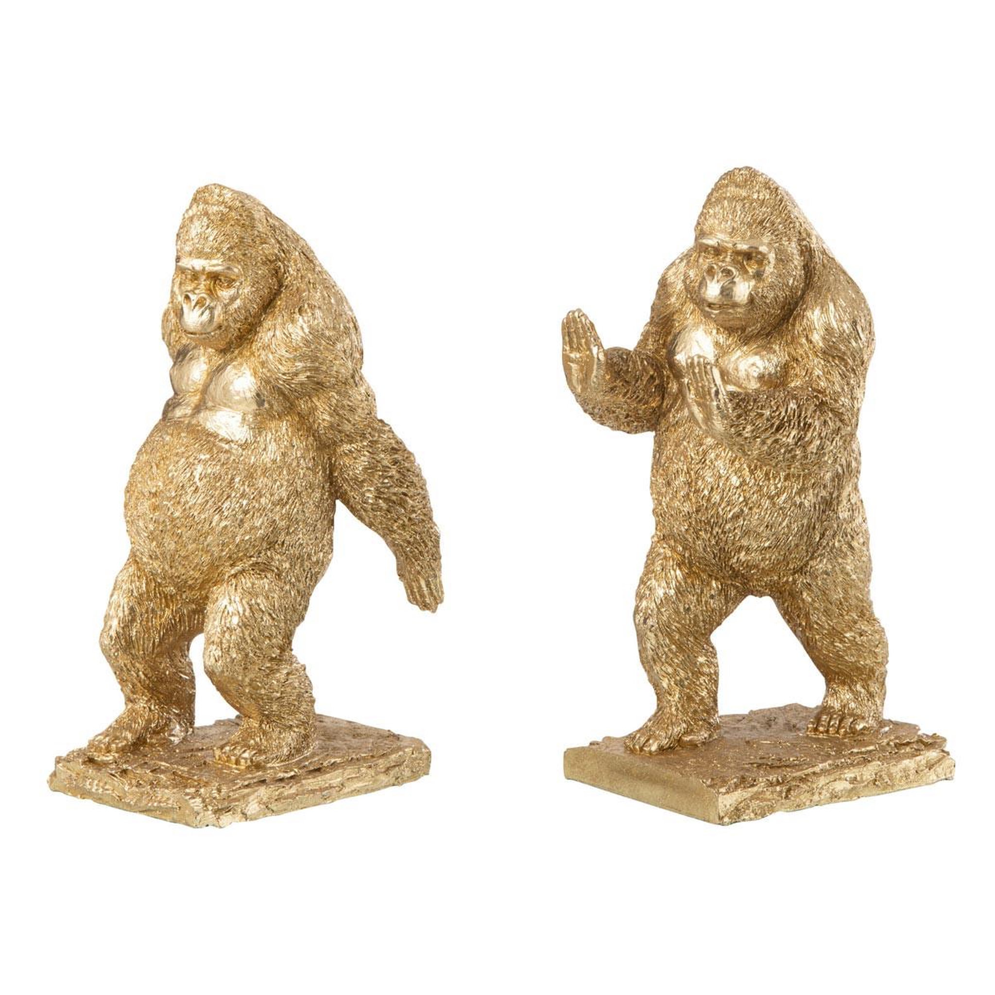 J-LINE Lot de 2 serre-livres  gorilles  24cm or