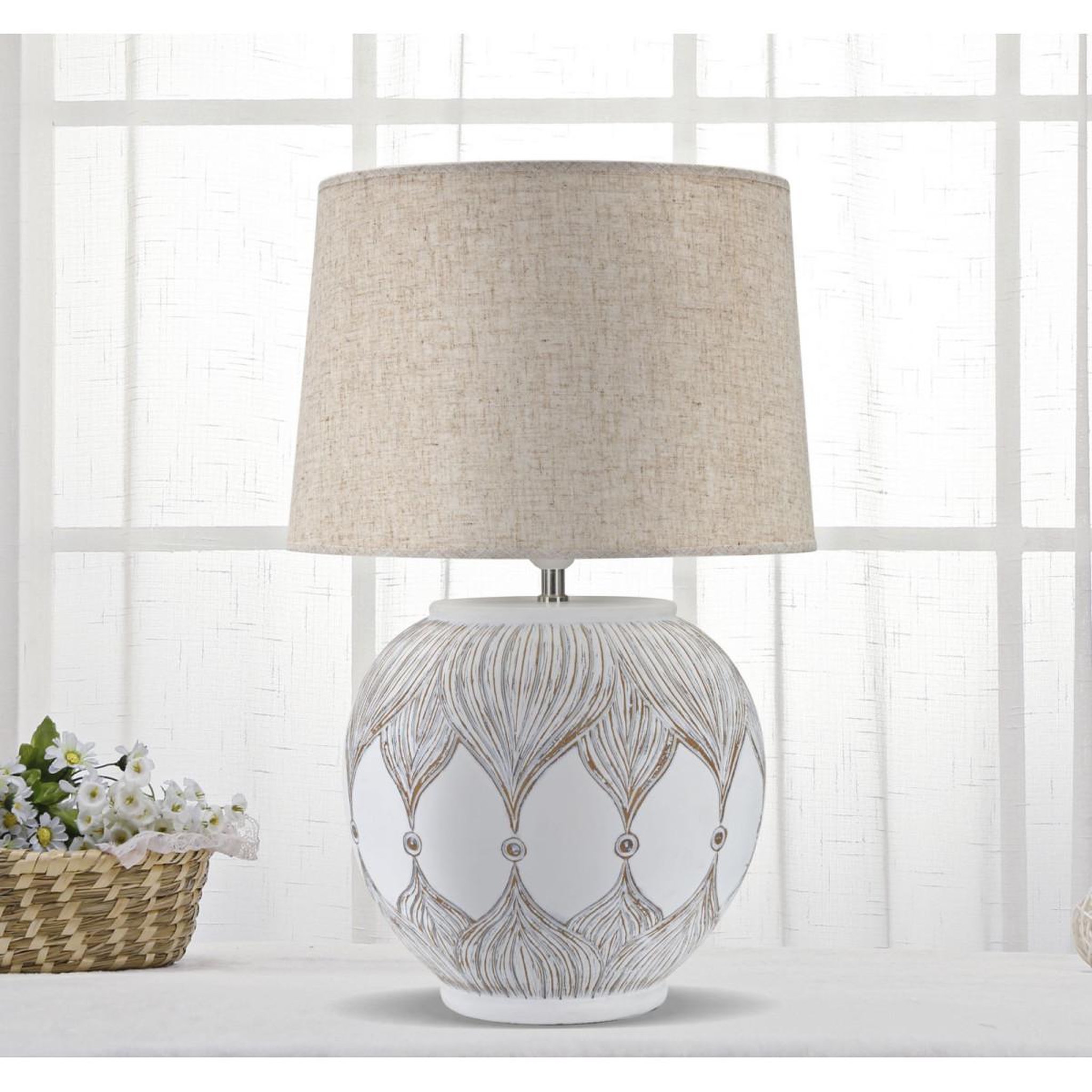 Voir la diapositive 5 : Paris Prix Lampe à poser en résine  atene  59cm blanc & naturel