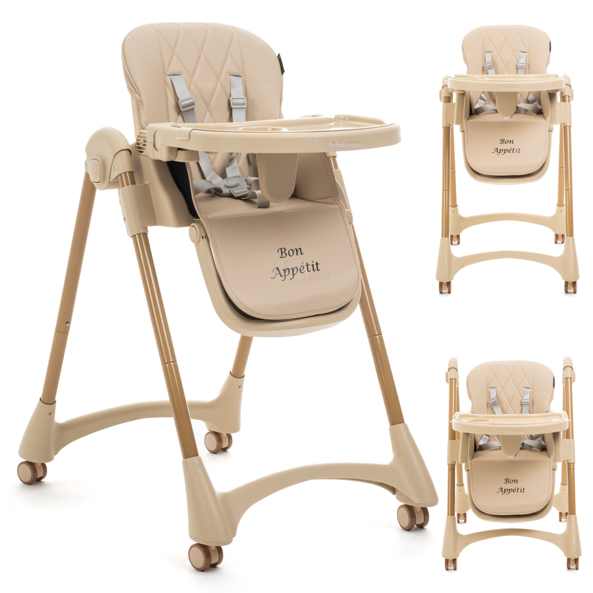 BEBELISSIMO Bebelissimo - Chaise haute évolutive bébé - Pliable - Compacte - Réglable hauteur - De 6 mois à 3 ans (15kg) - beige - Bon Appetit