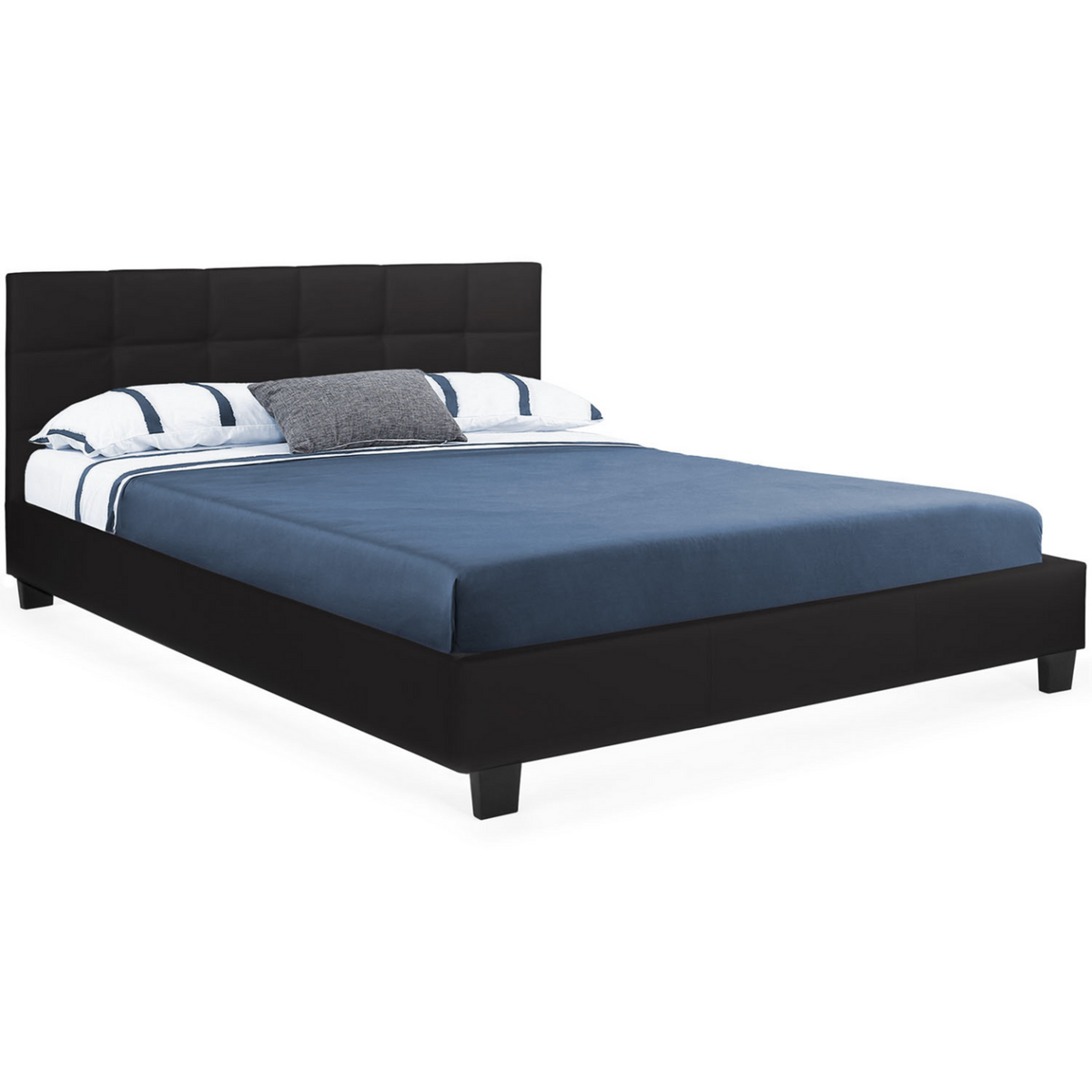 ID MARKET Lit double CHARLOTTE avec tête de lit et sommier 140 x 190 cm PVC noir