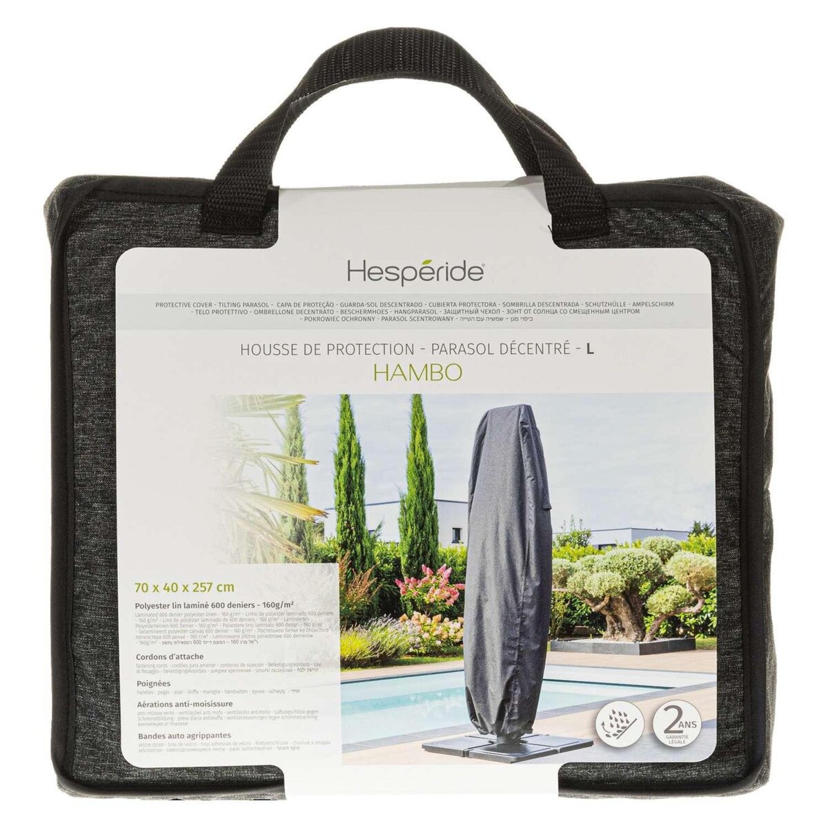 HESPERIDE Housse de protection pour parasol décentré L HAMBO - 70 x 40 x 257 cm - Gris
