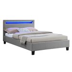 IDIMEX Lit LED simple 120x190 cm avec sommier, tête de lit confortable, lit 1 place revêtement en tissu gris, MARISELA