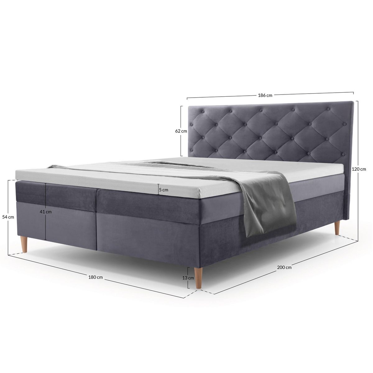 BEST MOBILIER Louis - lit boxspring - 180x200 - en velours - coffres et surmatelas inclus
