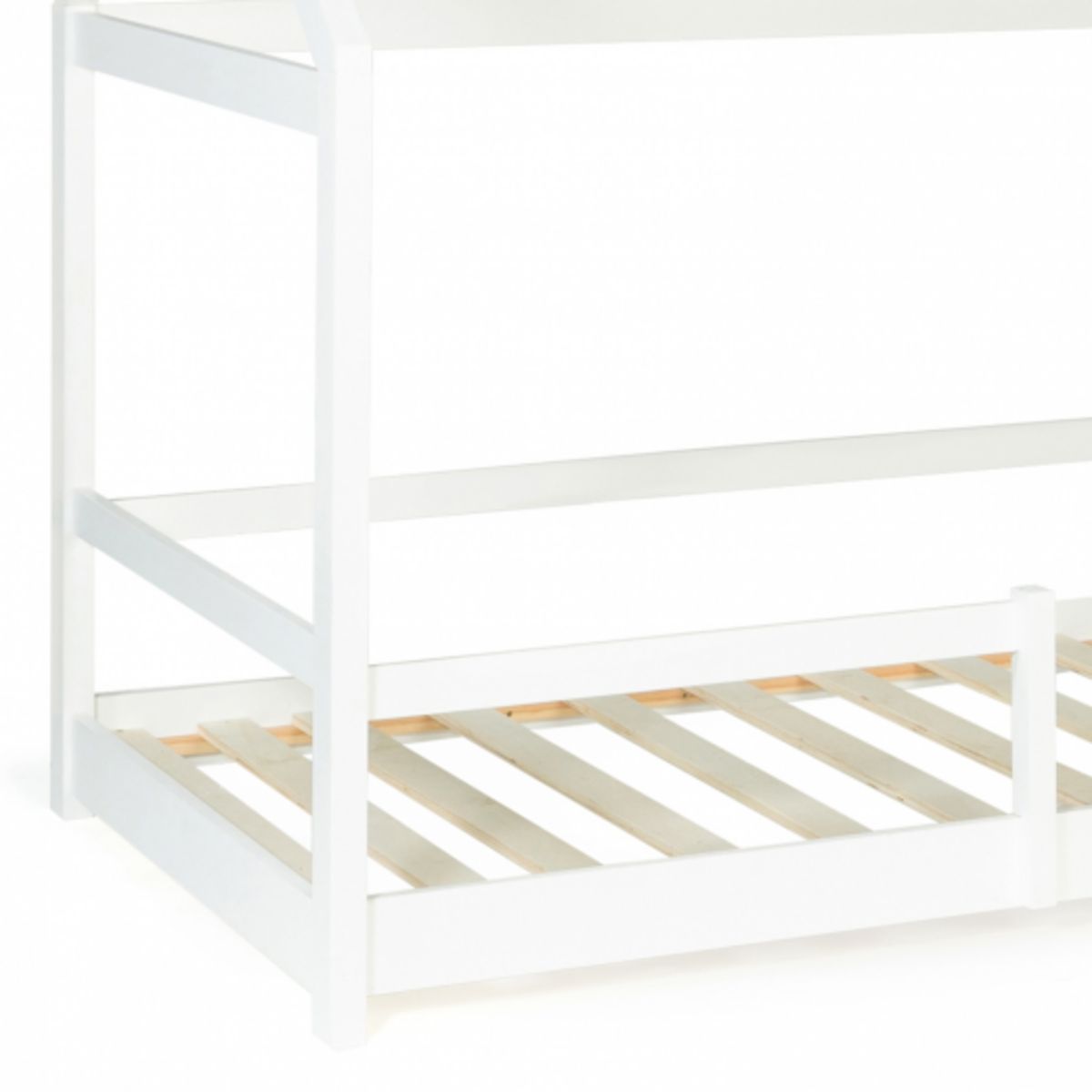 ID MARKET Lit cabane enfant 90 x 190 cm NESSI blanc avec sommier et barrières