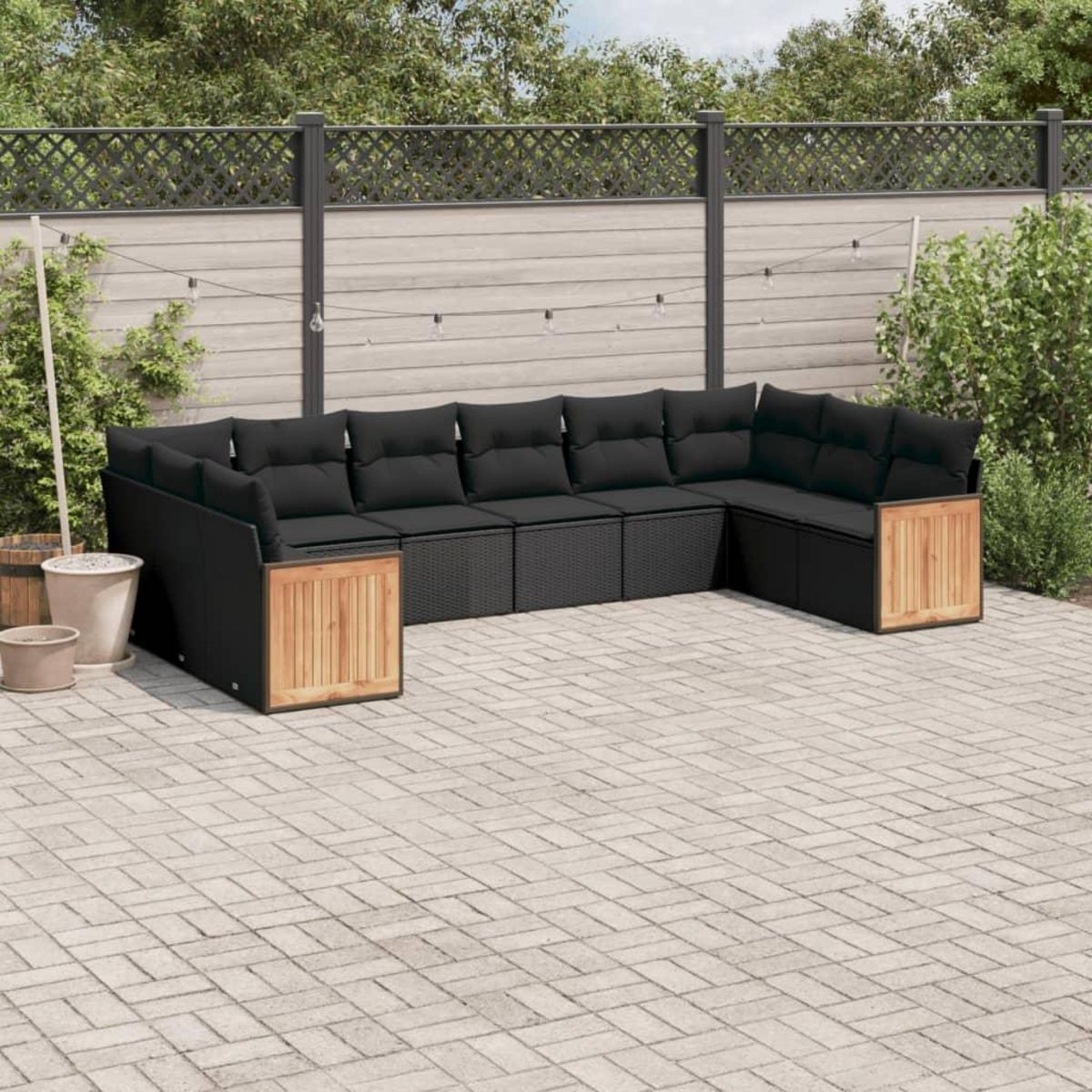 VIDAXL Salon de jardin 10 pcs avec coussins noir resine tressee