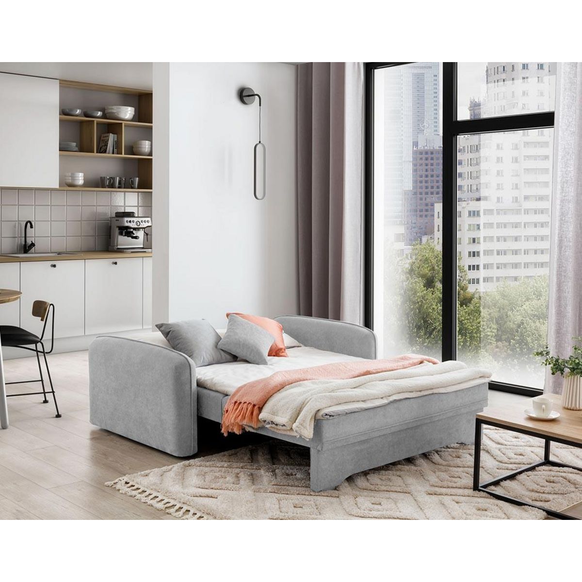 BEST MOBILIER Michelle - canapé droit 3 places convertible avec coffre en velours